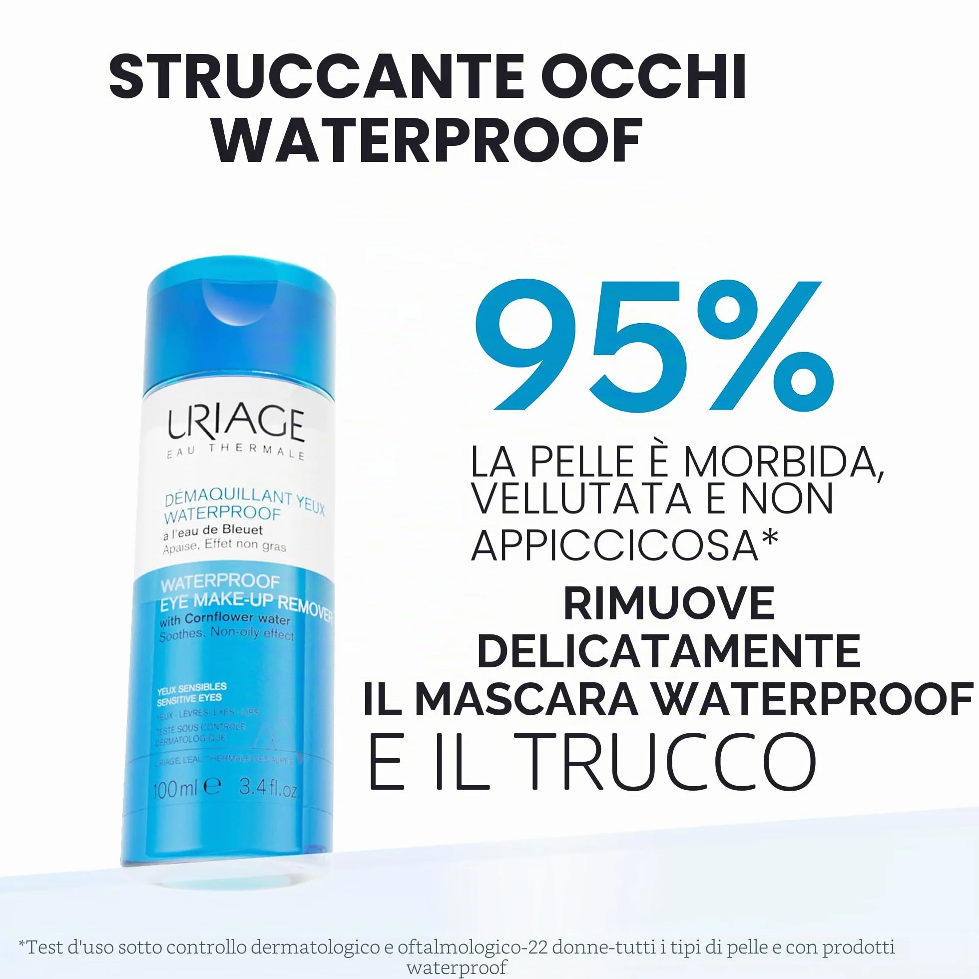 URIAGE Struccante occhi waterproof con ACQUA DI FIORDALISO - Rimuove trucco waterproof, pelle morbida, senza parabeni