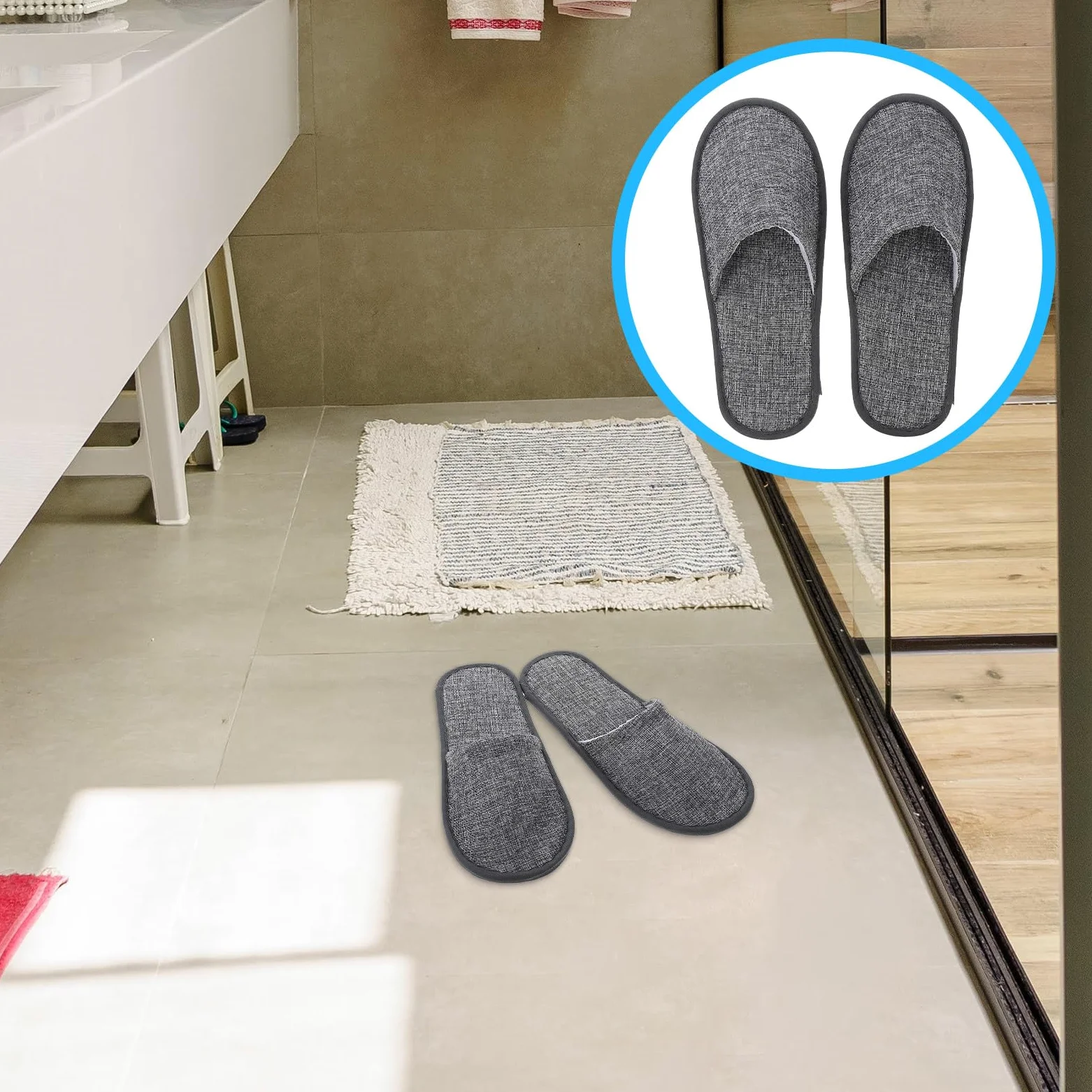 10 Paia Pantofole Monouso Antiscivolo in Lino Nero Ciabatte Unisex da Spa per Hotel Saloni e Uso Domestico Calzature Traspiranti e Protettive per Ospiti e Viaggi