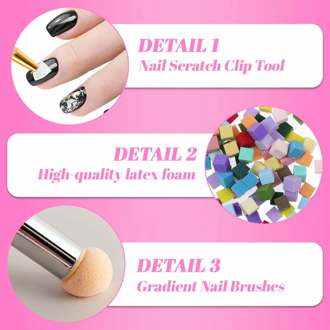 1 Set Spugna per Nail Art, Doppia testa Spugna di pennellino incluso 4 Testine di ricambio, Strumenti per il Rendering Delle Unghie con Pinza Metallica, Pennello per Baby Boomer