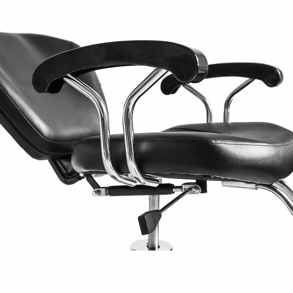 Sedia da parrucchiere, sedia da barbiere reclinabile idraulica in pelle PU a 360° con poggiapiedi cromato per salone professionale e casa, 90 x 65 x 100 cm, nero