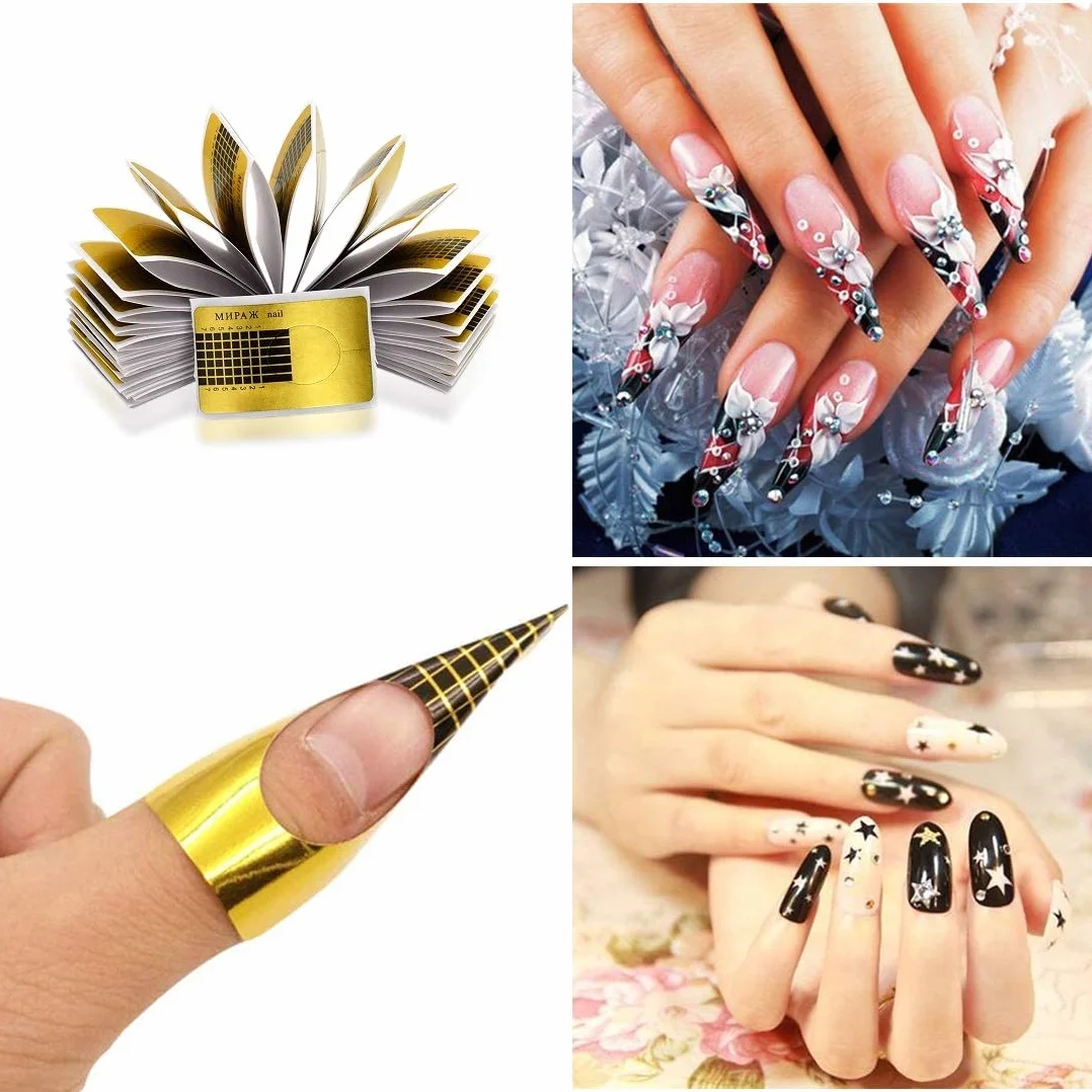 Rotolo Cartine Oro 100 Pezzi Nail Art Per Ricostruzione Allungamento Sagome per Unghie Extension model for professional UV gel nail