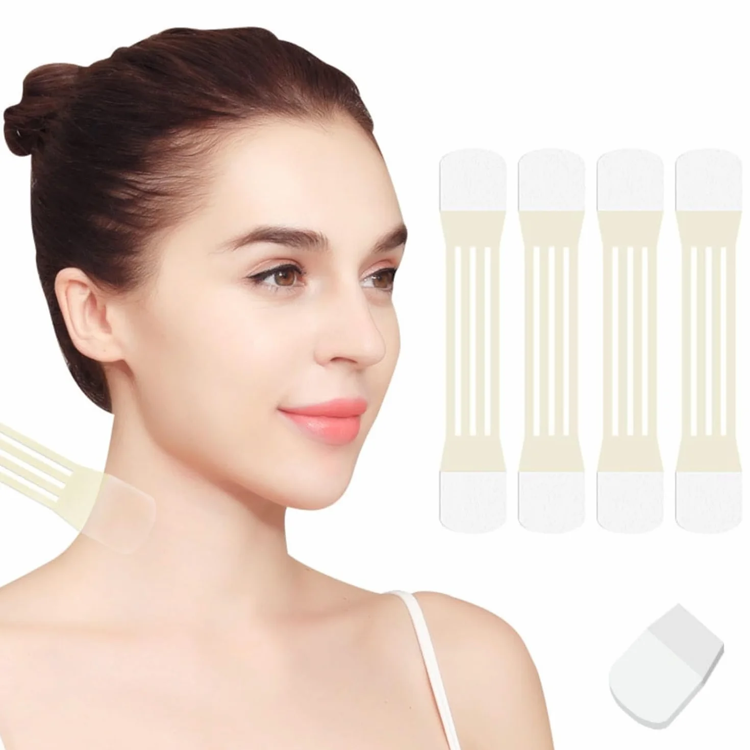 Set da 24 Cerotti Antirughe per il Collo – Nastro Lifting Invisibile Riutilizzabile – 20 Cerotti + 4 Fasce Elastiche – Effetto Lifting V-Shape Immediato contro le Rughe del Collo