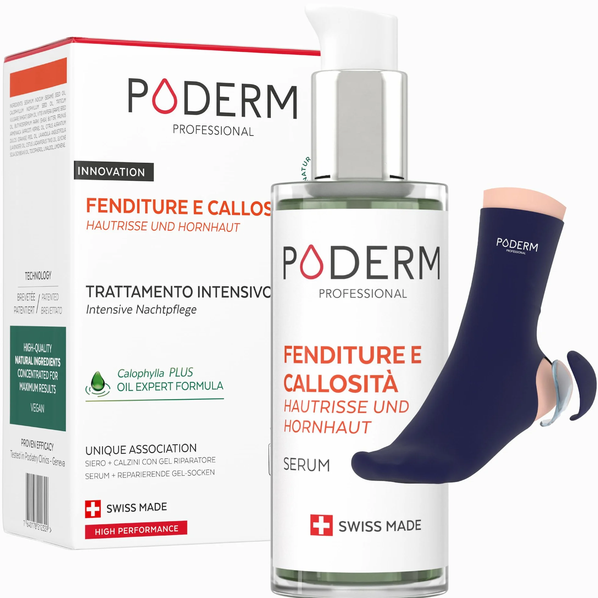 PODERM - FESSURE E CALLOSITÀ - Ripara e lenisce le fessure/Nutre e ammorbidisce le callosità - TRATTAMENTO INTENSIVO NOTTE 8H - Ingredienti 100% Naturali - Cura dei piedi - Swiss Made