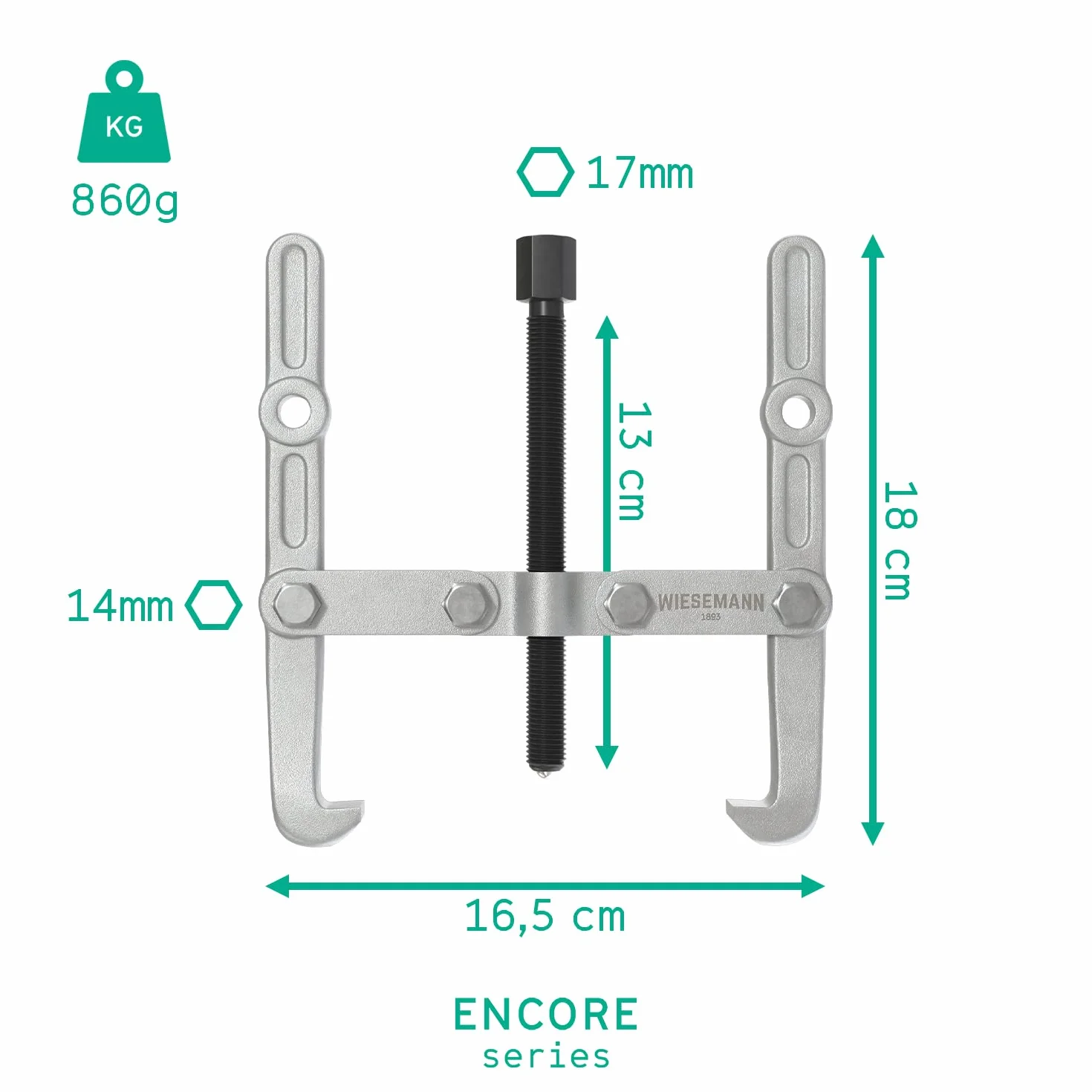 WIESEMANN 1893 Estrattore universale a 2 bracci 140 x 145 mm 2 in 1 interno/esterno CV acciaio cromato