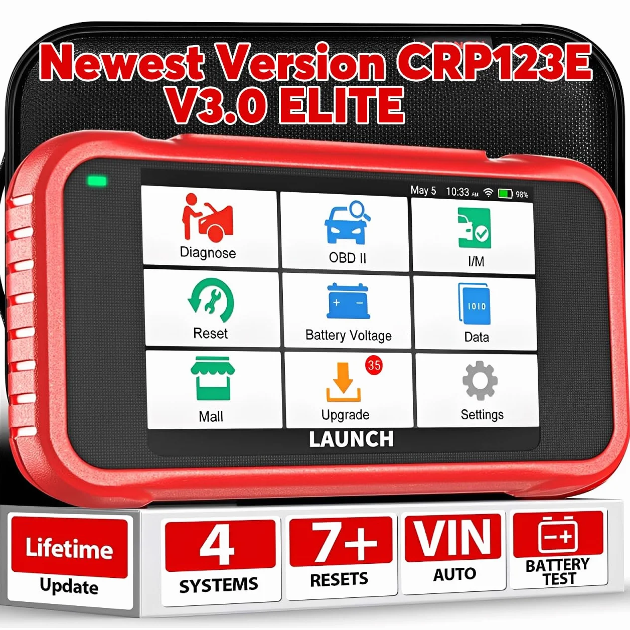 LAUNCH CRP123E V3.0 OBD2 Diagnosi Auto Professionale in Italiano con Sistema Motore ABS SRS Trasmissione e 7 Funzioni di Reset, Reset Olio EPB FAP SAS OBD 2 Diagnostica WIFI Aggiornamento CANFD&DOIP