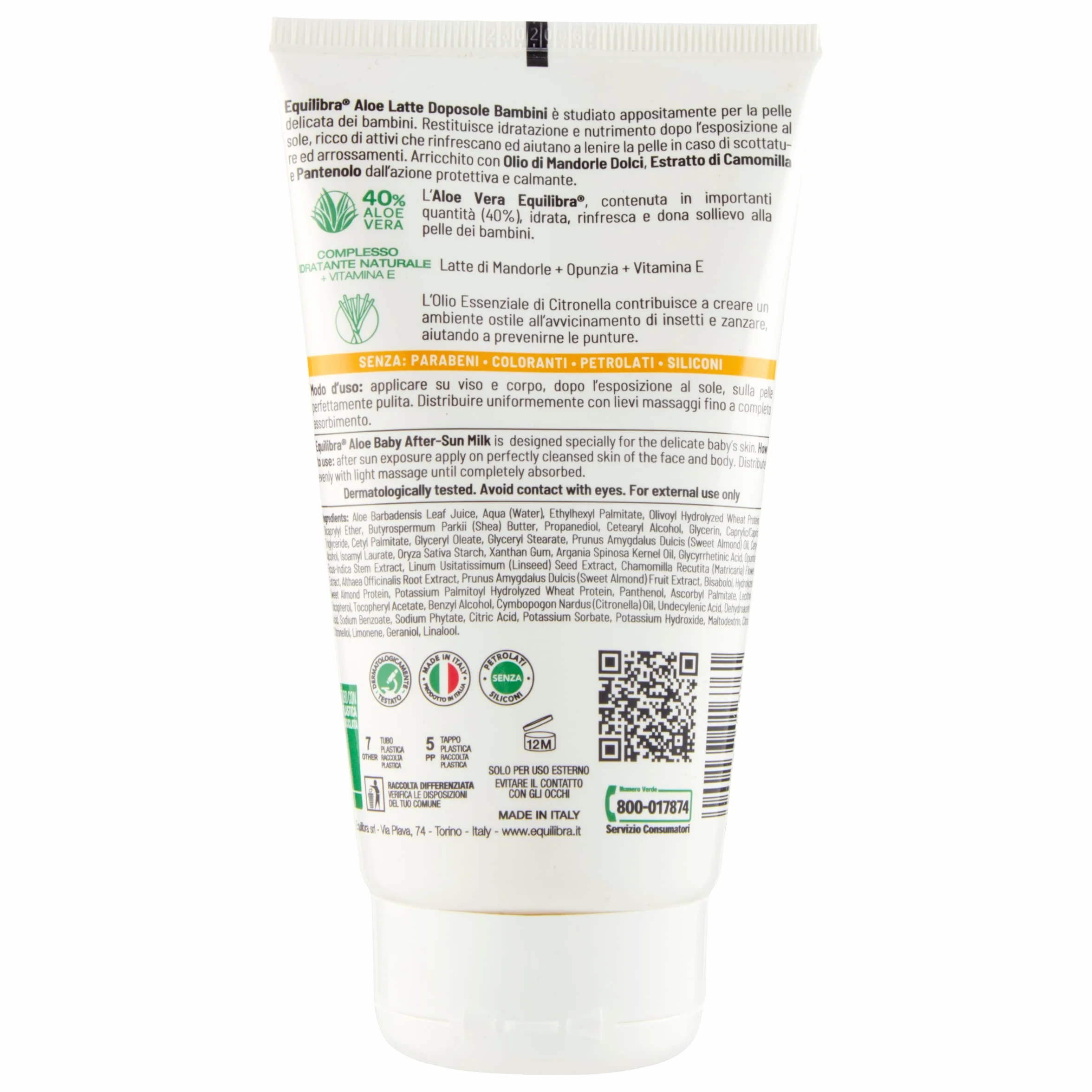Equilibra Aloe Latte Doposole Bambini 150 ml Anti-puntura d'Insetto