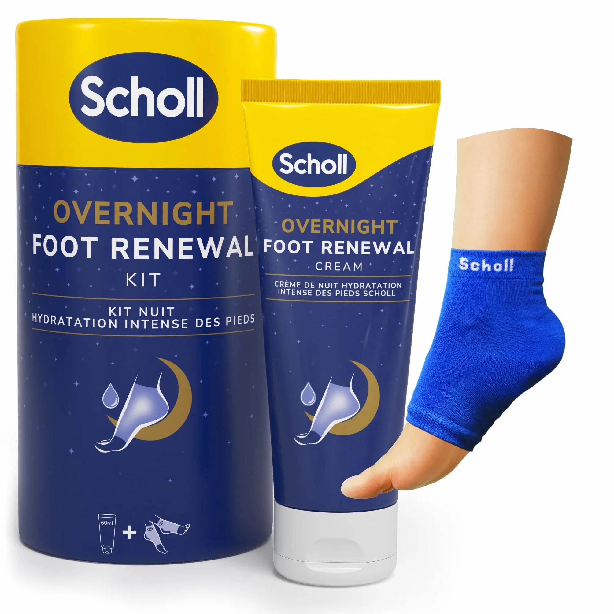 Scholl Overnight Foot Renewal Kit, Crema Piedi con Urea 5% e Calzini Riutilizzabili