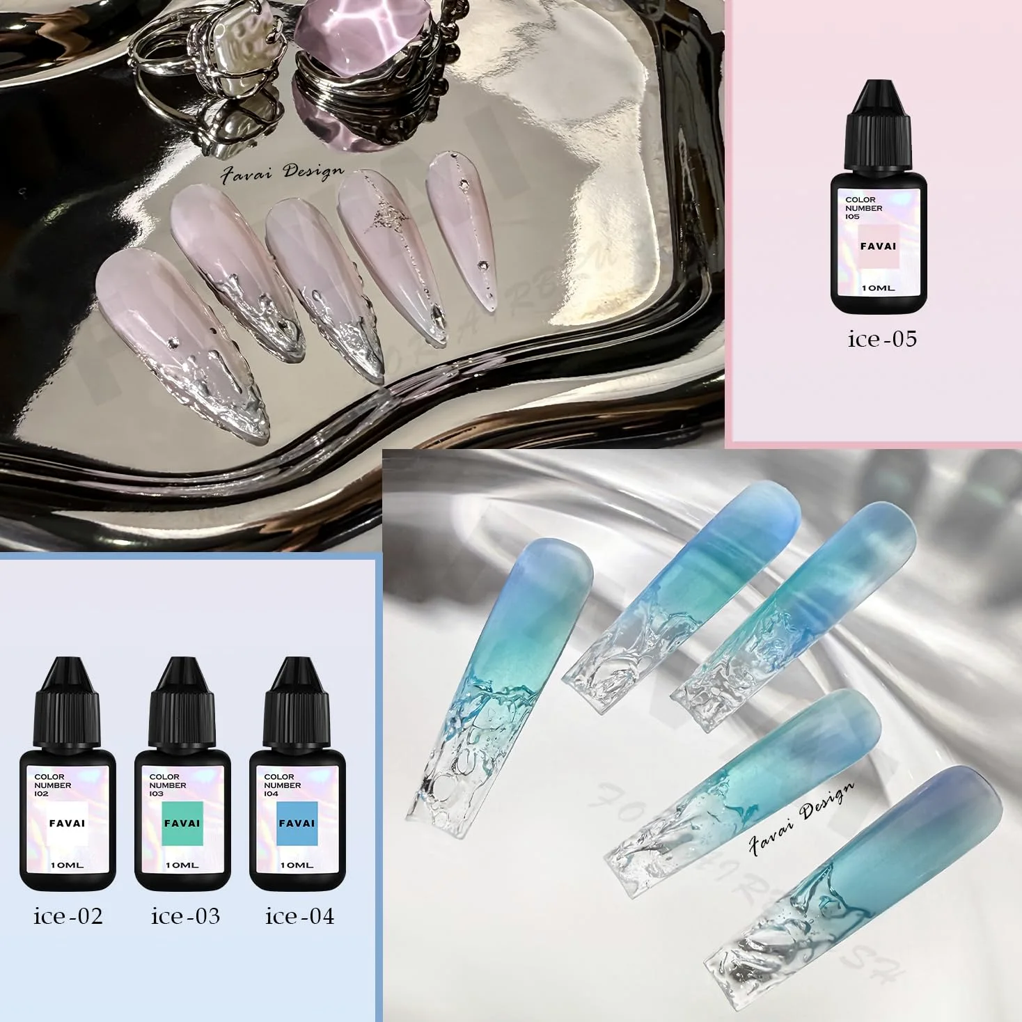 FAVAI Airbrush Gel Ice Collection – 12 colori smalto semi-permanente gelatina semi-trasparente effetto ghiaccio, gel UV senza TPO per baby boomer, francese ombreggiato & nail art professionale, 12 x