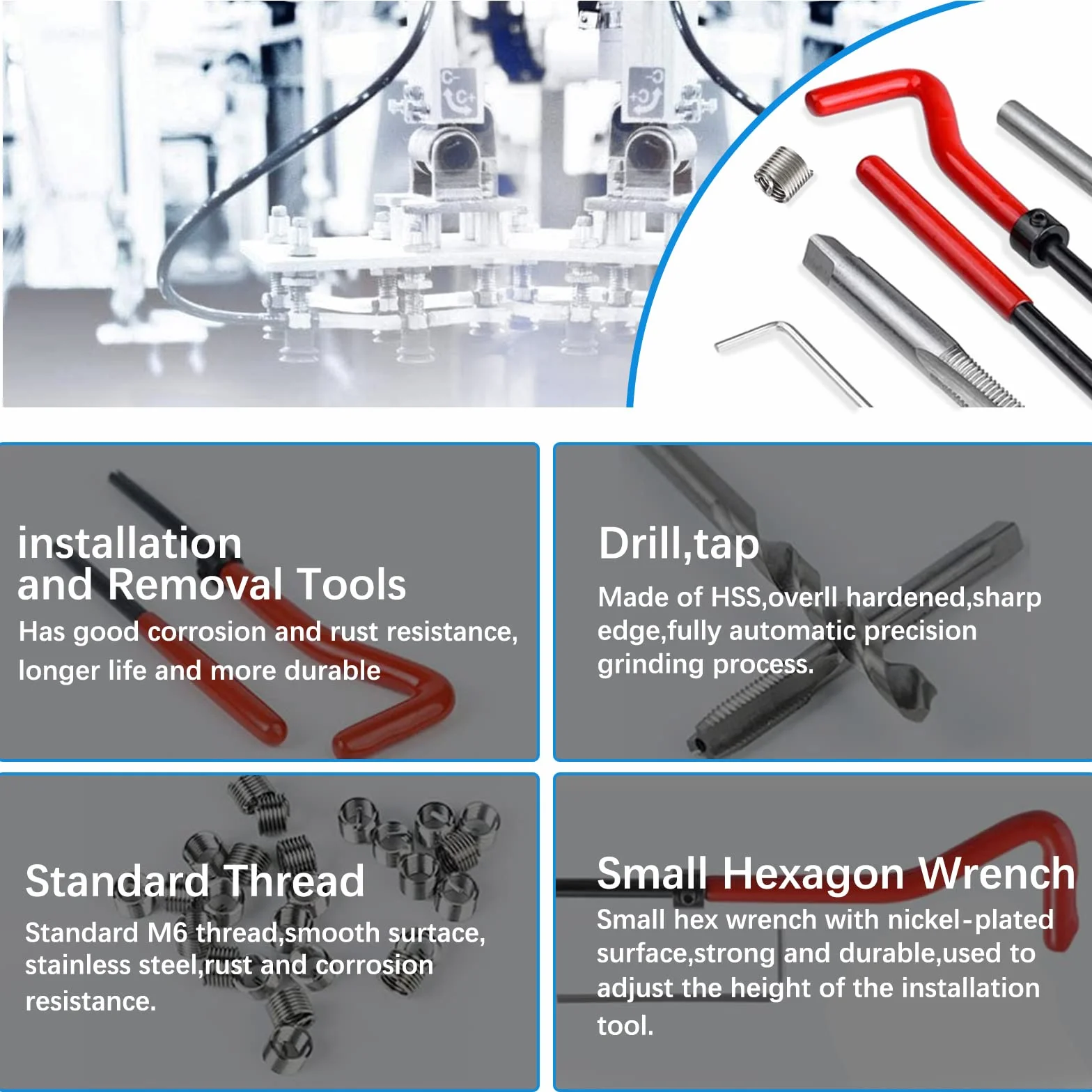 Kit Riparazione Filetti Acciaio Inox Filettatura Interna Inserti Filettati