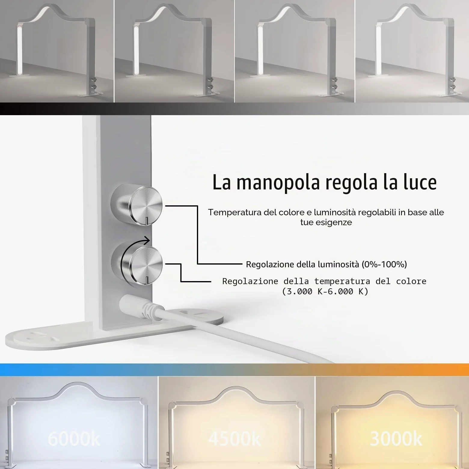 LANMOU Lampada da Tavolo Unghie Mezza Luna LED 48W 3840LM Bianca Pieghevole | Illuminazione Ampia Senza Ombre, Dimmerabile, 3000-6000K e Struttura in Alluminio per Salone, Manicure e Fotografia Macro