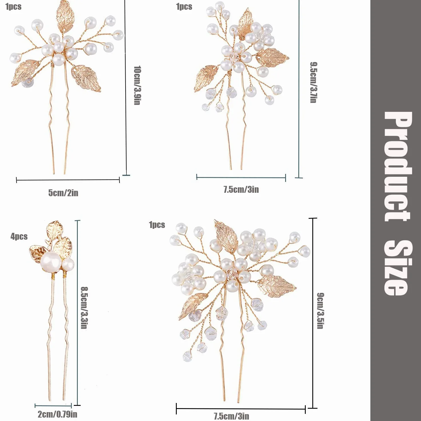 7 forcine per capelli da sposa con foglie dorate e perle per acconciature da sposa e per acconciature da sposa, accessori per capelli per fiori, accessori per capelli per spose damigelle e ragazze