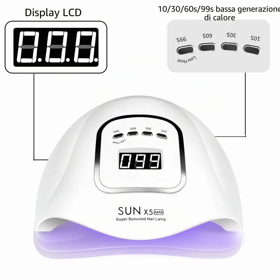 Lampada unghie LED UV da 150 W, lampada UV LED per unghie in gel, con timer 10s/30s/60s/99s, sensore infrarossi, display LCD