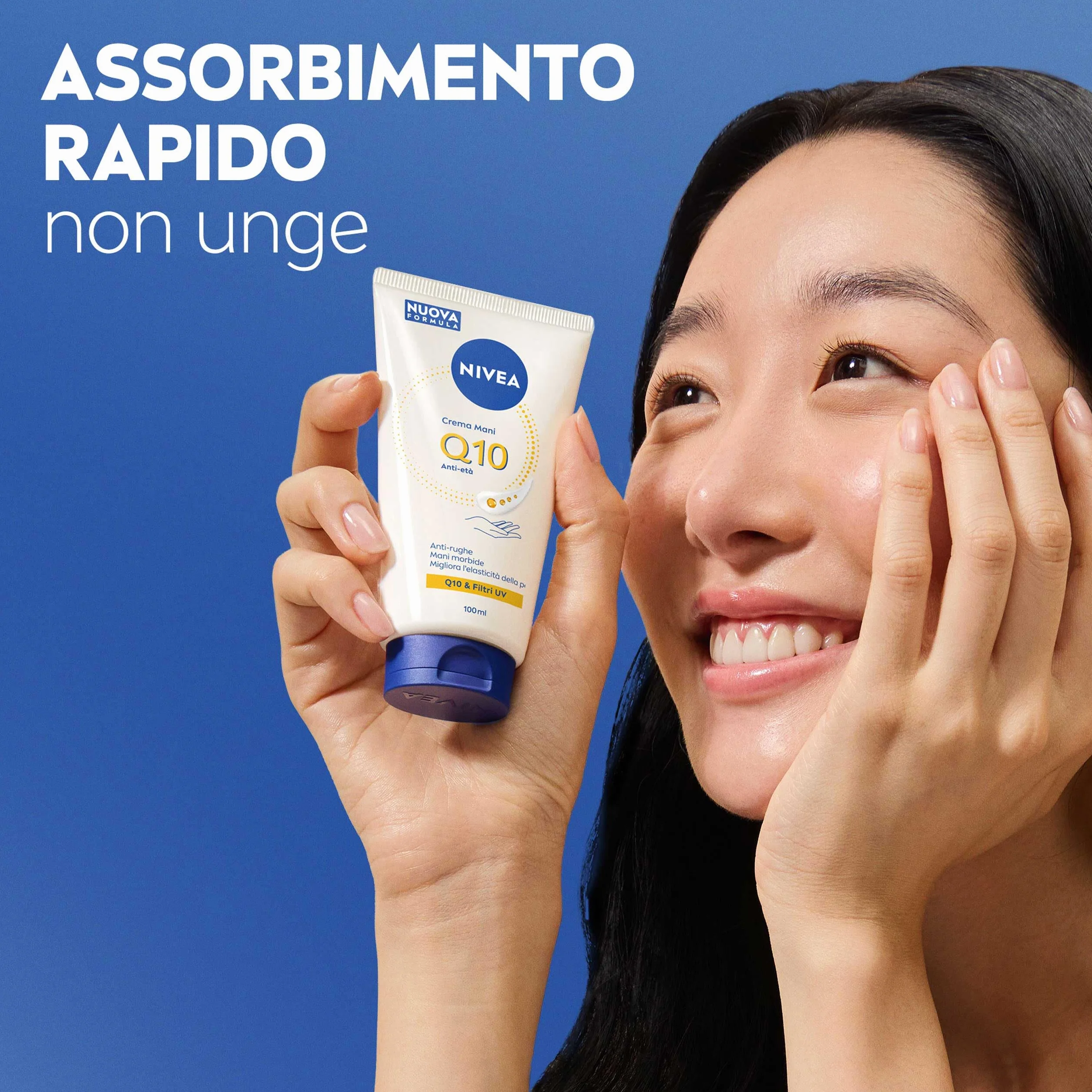 NIVEA Q10 Crema Mani Anti-Età 100 ml, Crema mani antiage e idratante 48h, Hand cream antirughe con Coenzima Q10 e Filtri UV, Migliora l'elasticità, Assorbimento rapido, Per tutti i tipi di pelle