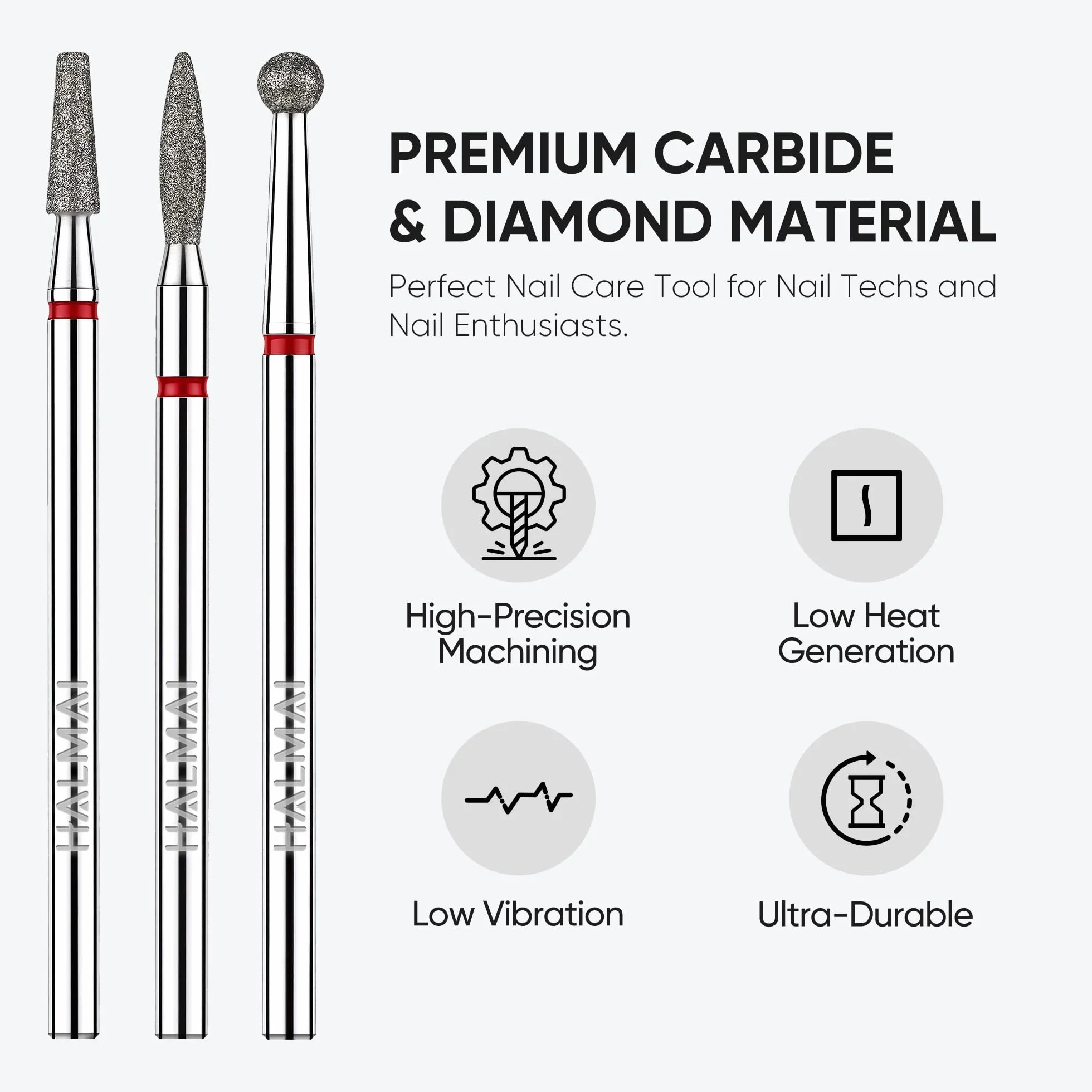 HALMAI Set 3 Frese per Unghie 3/32" Punte Diamantate per Lima Elettrica Manicure Pedicure