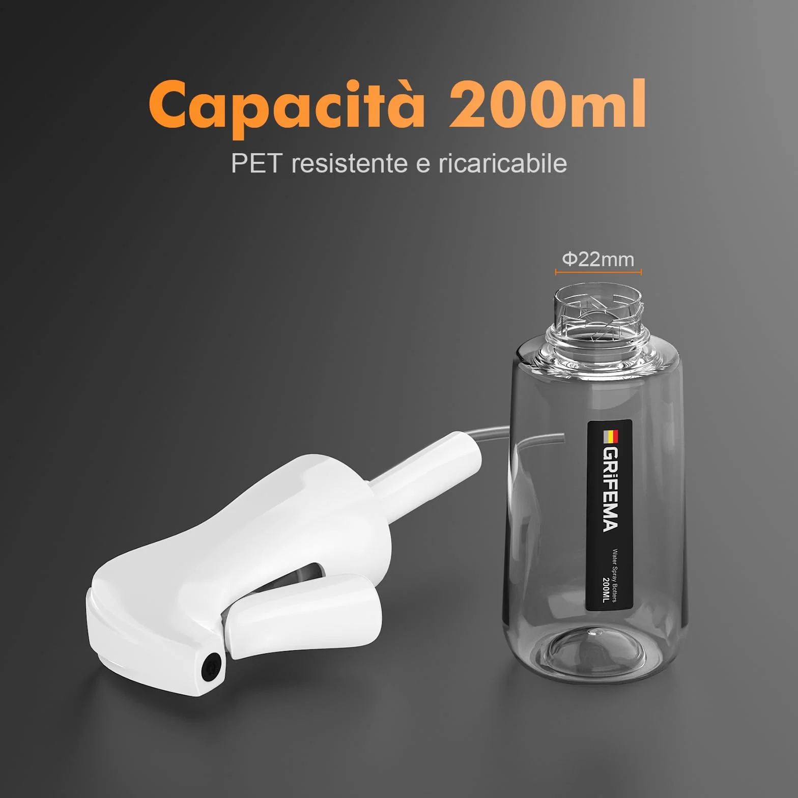 GRIFEMA Spruzzatore Bianco 200 ml Flacone Spray Nebbia Fine Uniforme Antigoccia GE2003W-200