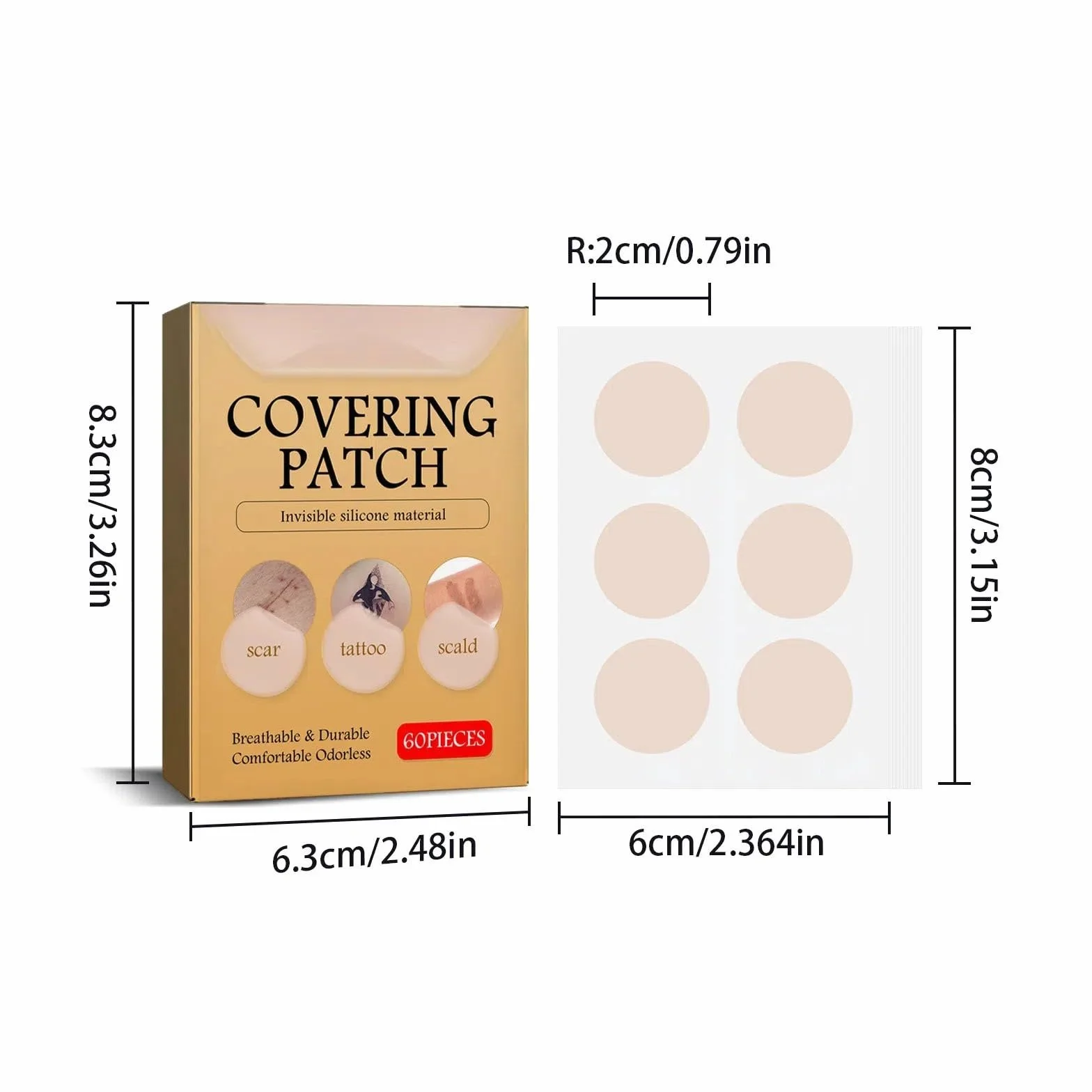 Cerotto di copertura per cicatrici cutanee, cerotto HzN803 (beige, 8 x 6 cm)