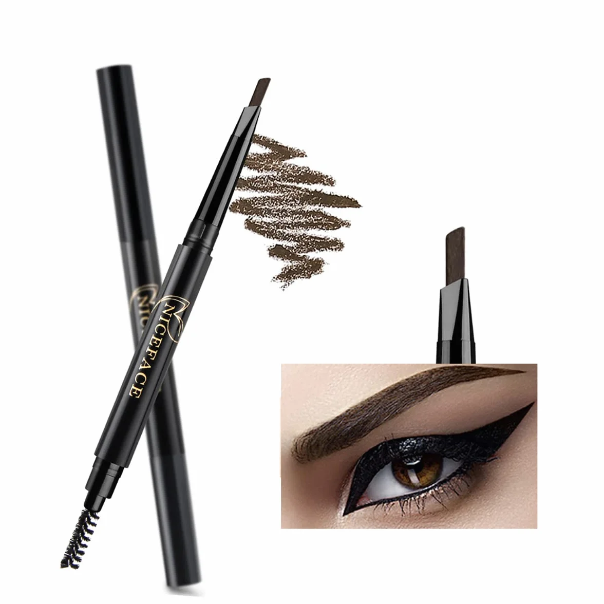 NICEFACE Sopracciglio Matita sopracciglia marrone scuro di precisione con doppia estremità (marrone scuro/Dark Brown # 2)