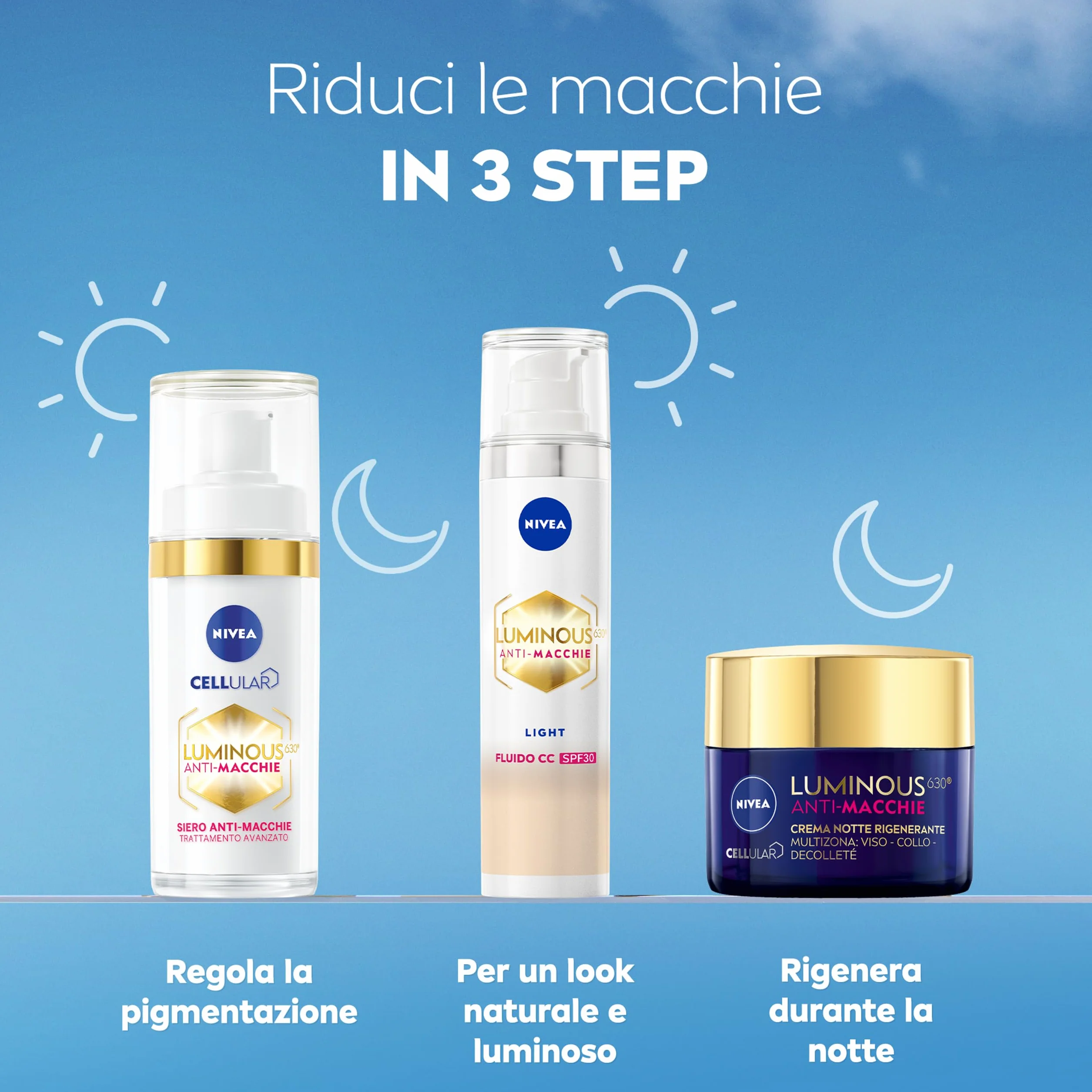 NIVEA Luminous630 Fluido CC Cream SPF 30 3-in-1 Light 40 ml, Crema colorata viso con pigmenti incapsulati e tripla azione anti-macchie, Crema antimacchie viso con Acido Ialuronico e Thiamidol