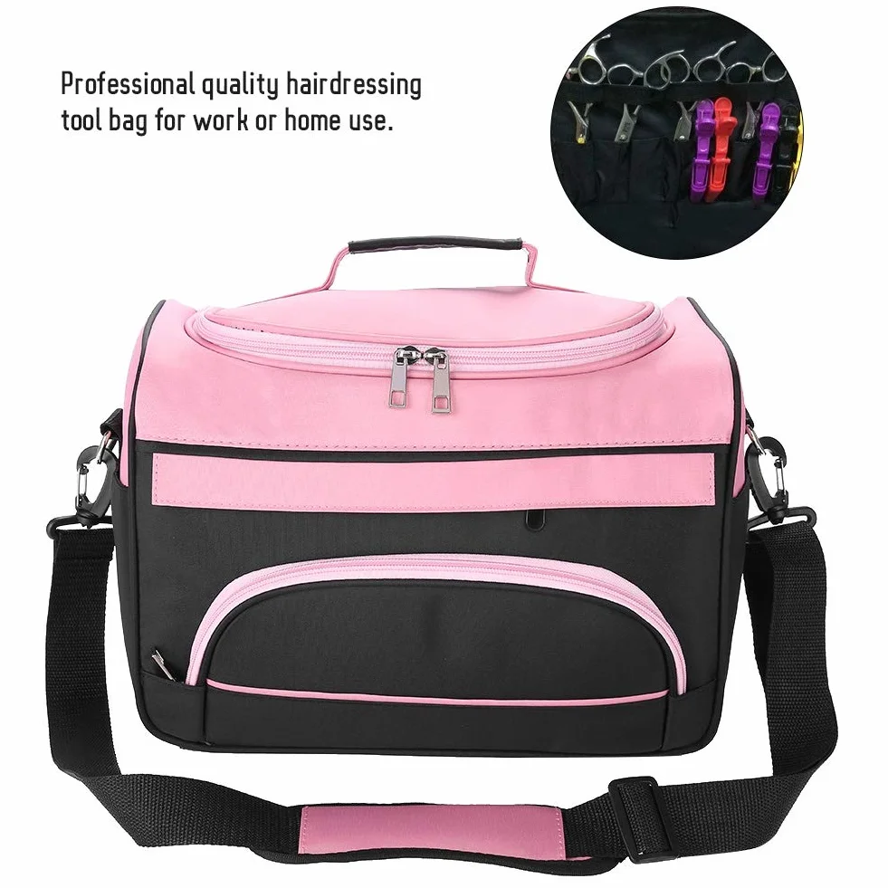 Brrnoo Borsa parrucchiere Borsa trasporto per accessori per parrucchieri professionale di grande capacità Borsa viaggio per attrezzi salone Rosa