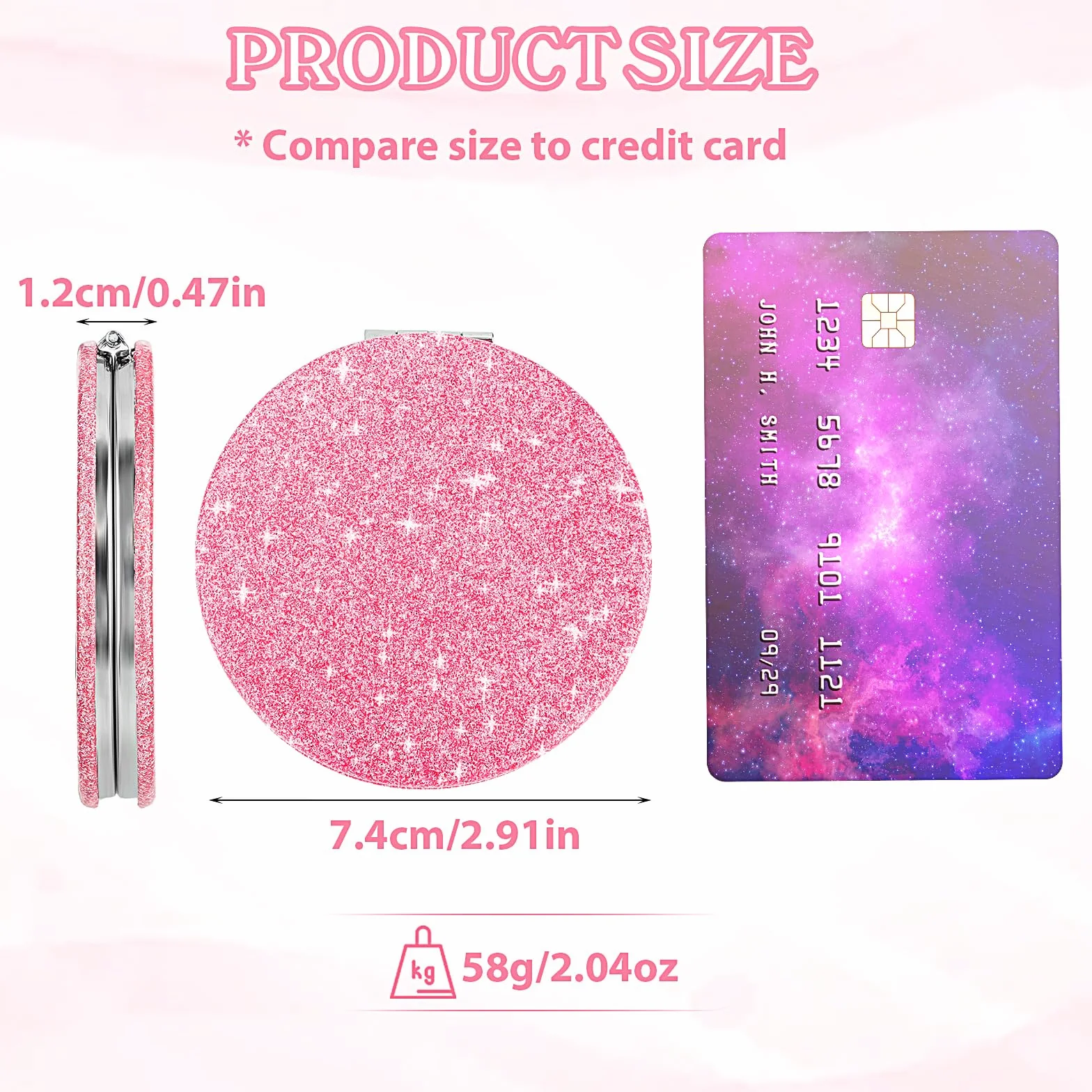 Andibro Specchio Compatto Tascabile Glitter Mini Rotondo per Trucco Pieghevole Palmare 2 Lati Ingrandimento 1x/2x Portatile per Donne Ragazze