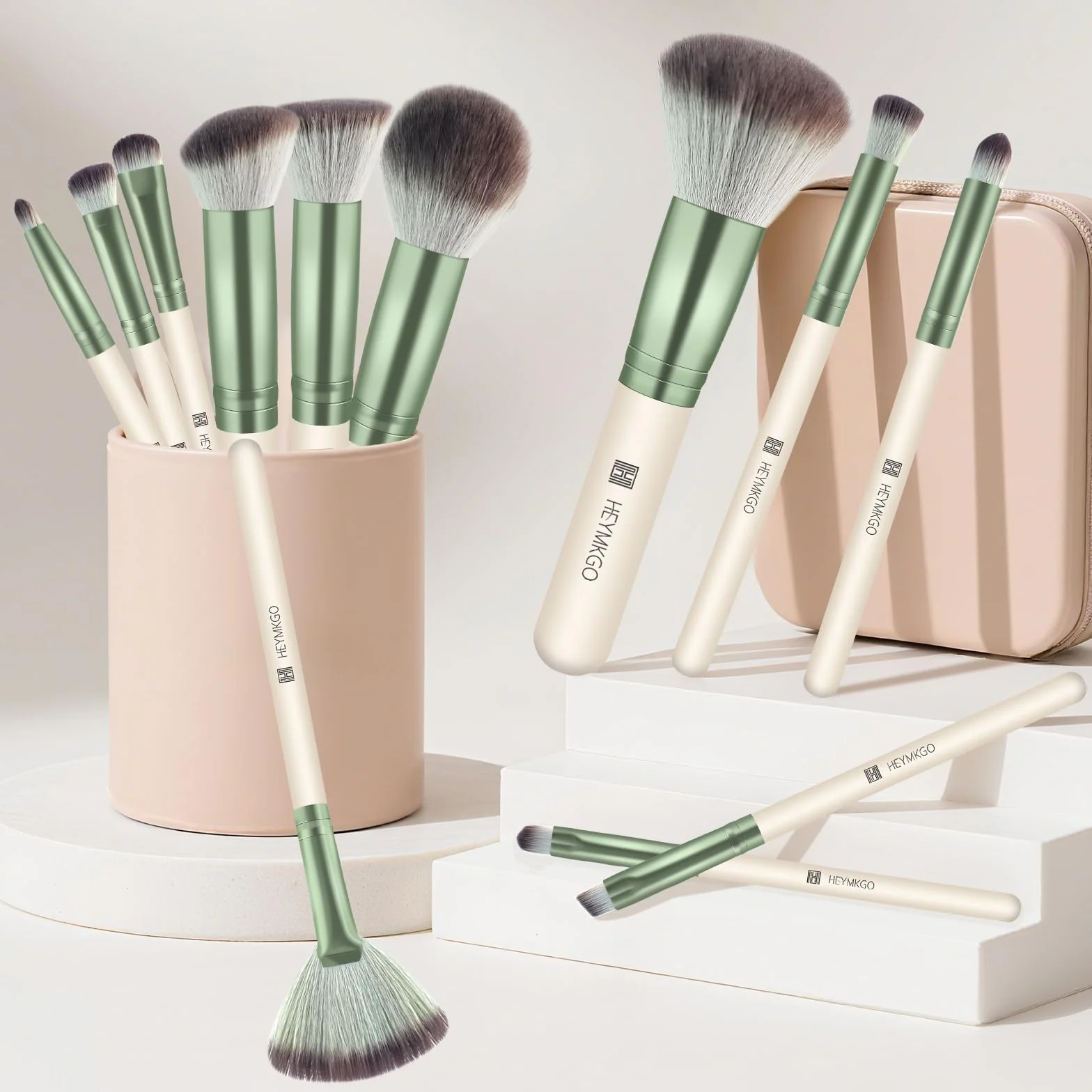 HEYMKGO Set Pennelli Make Up 12 Pezzi Diversity Pennelli Trucco Premium Setole Sintetiche Fondotinta In Polvere Correttori Fard Blending Rossetto Ombretto Sopracciglia Illuminante Pennello Trucco