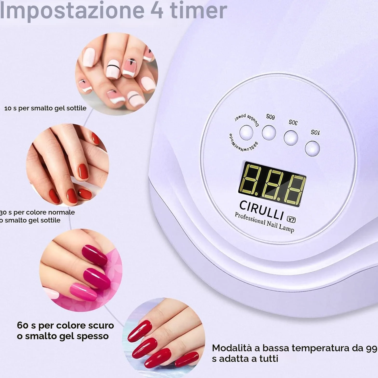 CIRULLI 168W Lampara Uñas Secador Uñas Profesional Ultravioleta Pantalla LCD Sensor Automático 4 Temporizadores Manicura Pedicure Nail Art