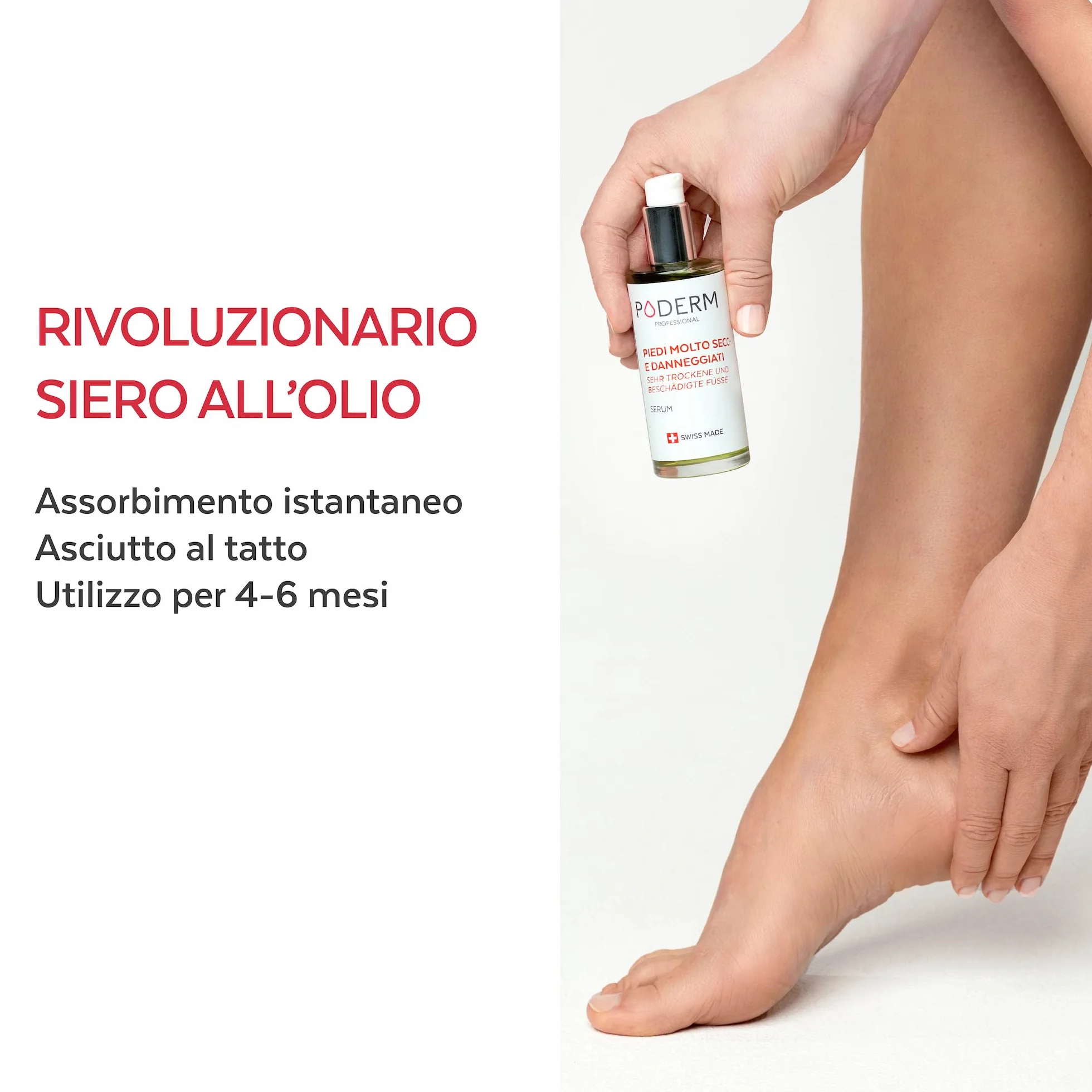 PODERM Swiss Made Cura dei piedi Ripara e nutre intensamente 24 ore Piedi secchi danneggiati Ingredienti 100% naturali