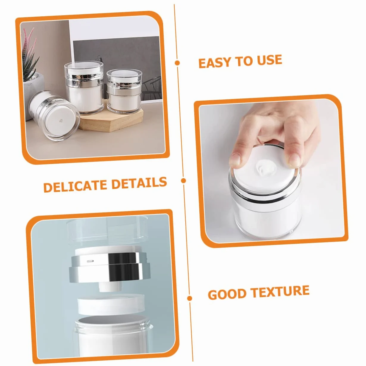 Barattolo Pompa Airless 30Ml Set 4 Contenitori Cosmetici Ricaricabili per Lozioni e Creme per Viaggi e