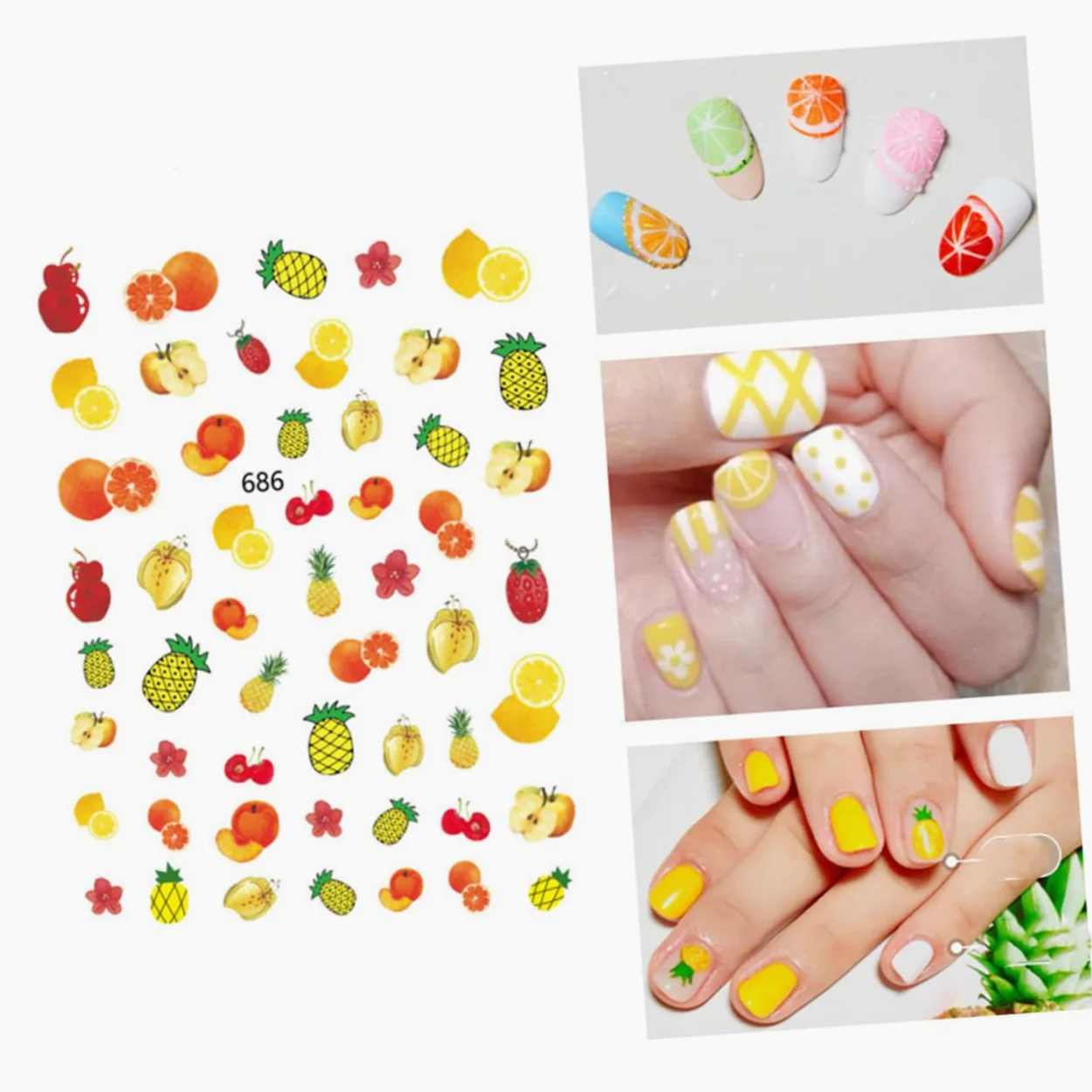 3 Set Adesivi Per Unghie Design Frutta Decorazioni Per Manicure Facili Applicare Per Feste E Speciali 12 Fogli*3