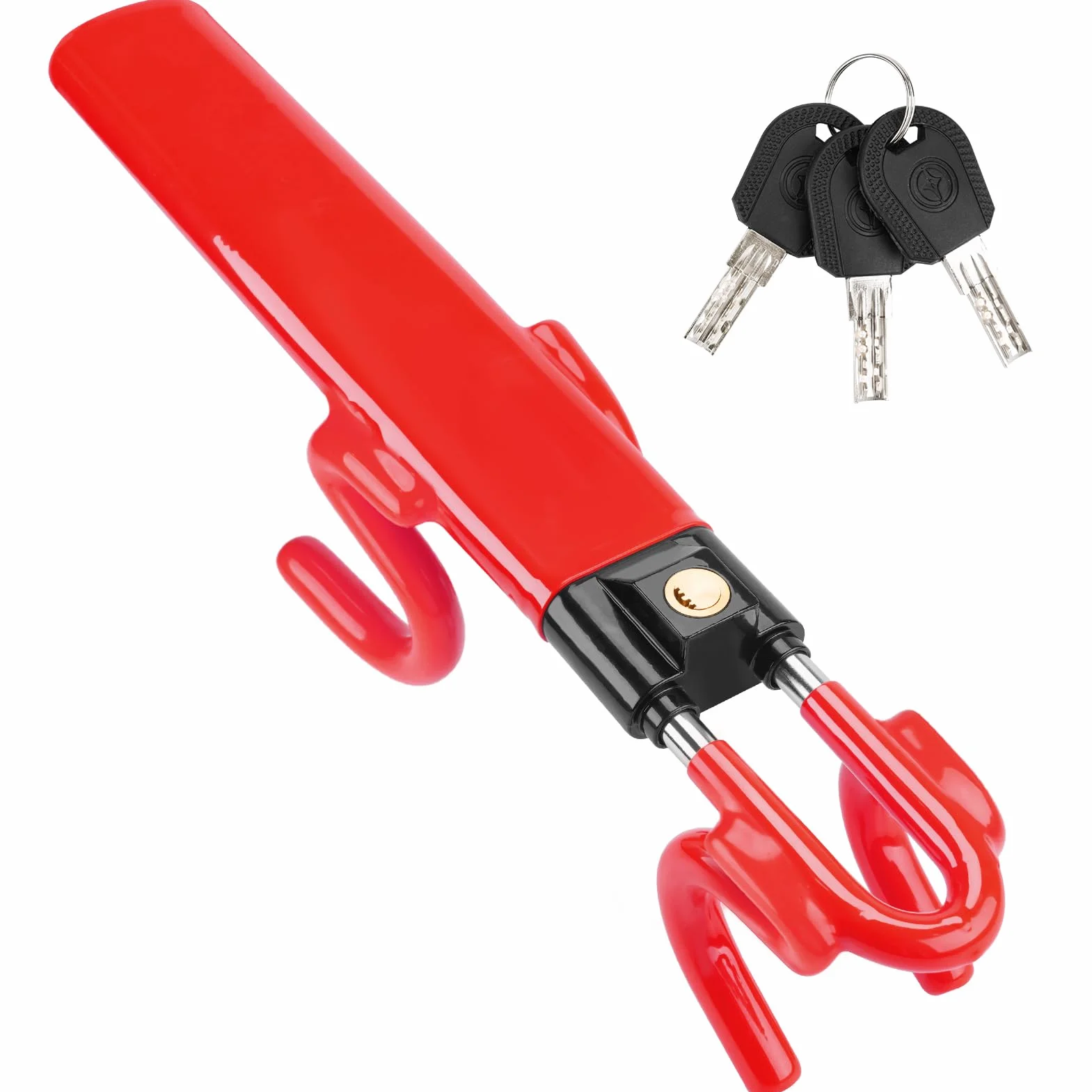Tevlaphee Blocca Sterzo Automobile, Bloccasterzo Auto, Alta Visibilità, 3 Chiavi (Rosso)