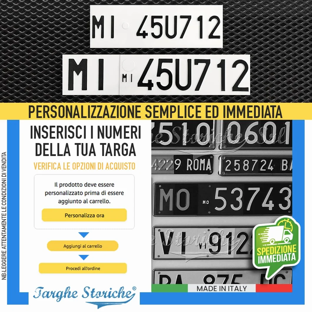 Targhe Personalizzate Modello Kit Completo 1985-1994 Alluminio Catarifrangente Made in Italy
