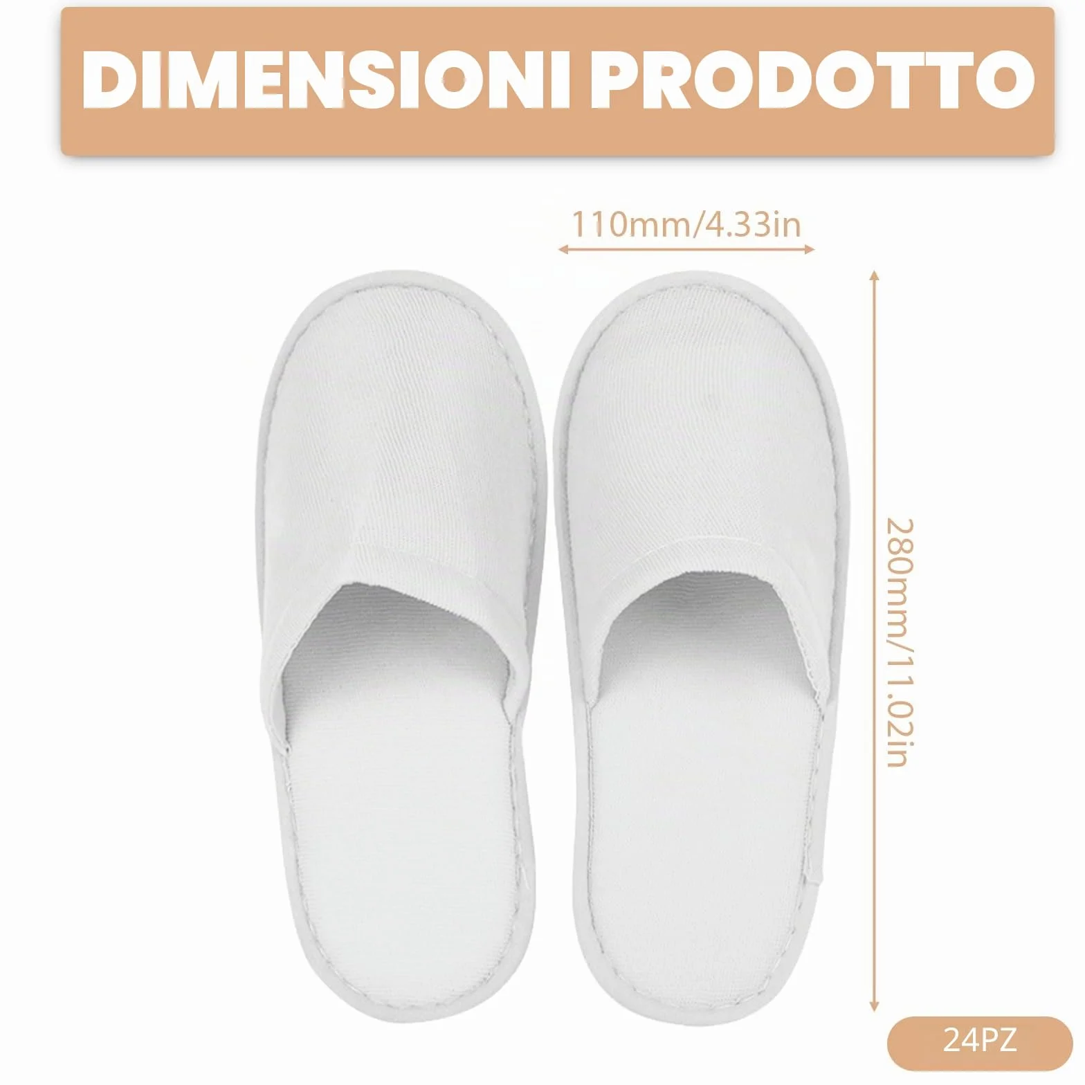 Pantofole in spugna Terry bianche chiuse 4 mm per hotel salone spa casa
