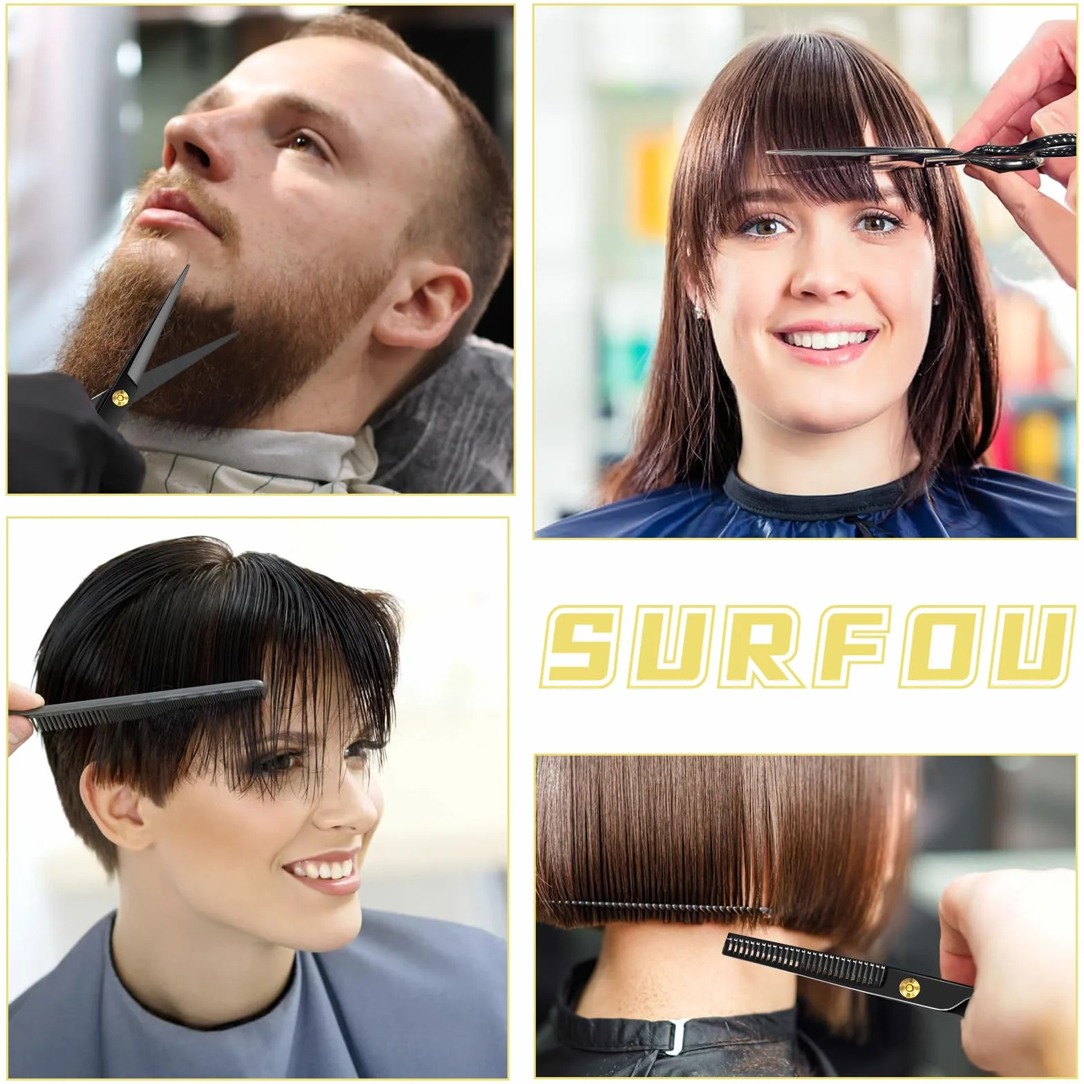 SURFOU Forbici Parrucchiere Professionali, Forbici sfoltenti da 6,7 pollici-In acciaio inossidabile, Set da 9 pezzi con pettine, Adatto per uomini/donne/pets/uso domestico e saloni, Nero
