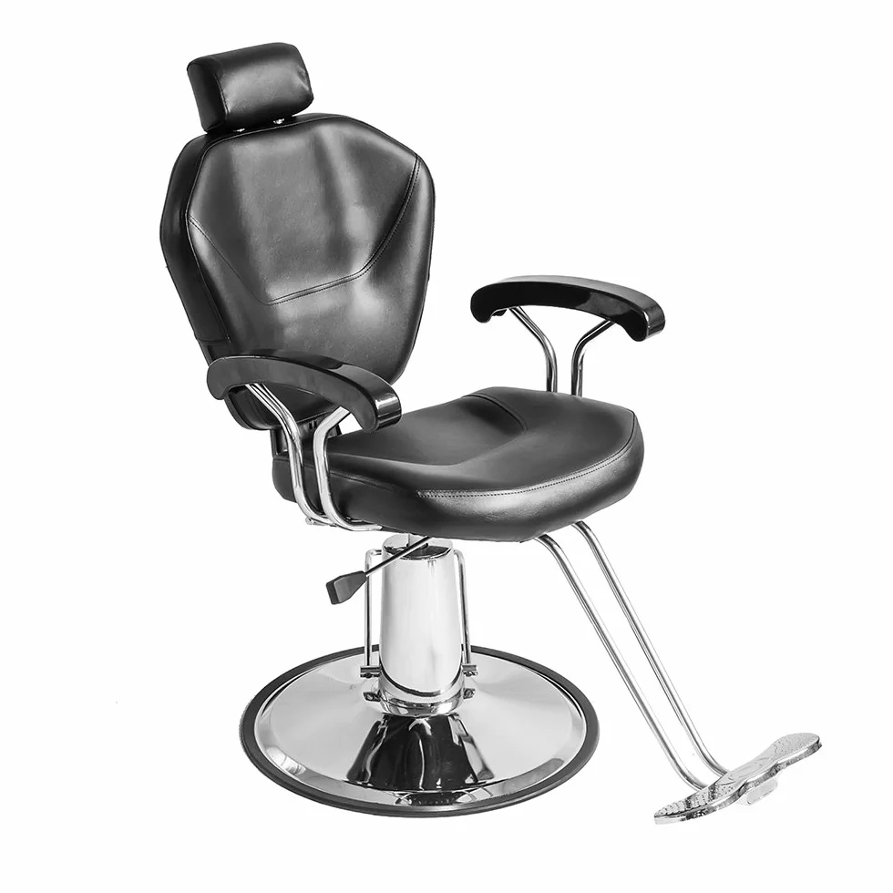 Sedia da parrucchiere, sedia da barbiere reclinabile idraulica in pelle PU a 360° con poggiapiedi cromato per salone professionale e casa, 90 x 65 x 100 cm, nero