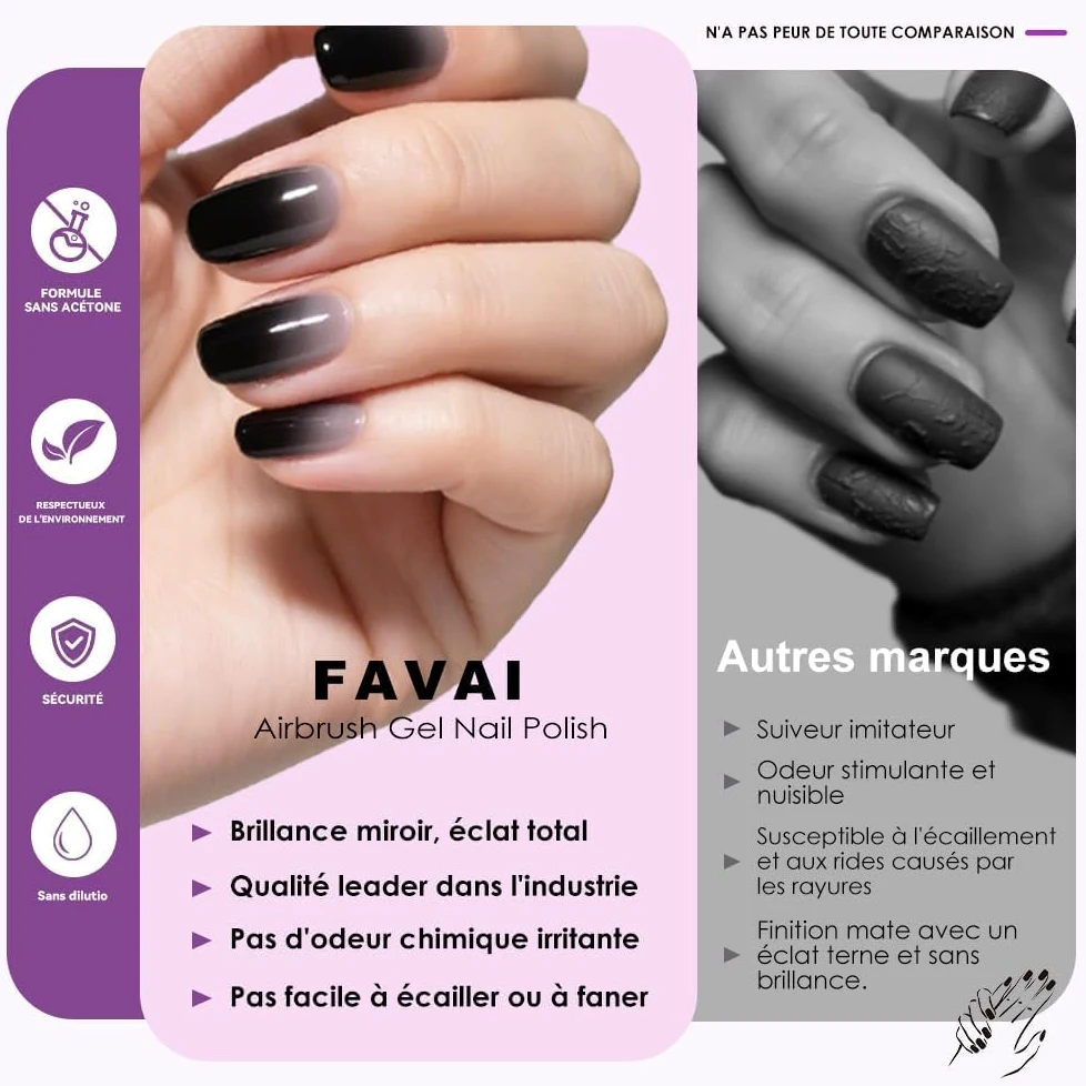 FAVAI Smalto in gel per aerografo, senza acetone, 12 x 15 ml, per aerografo, UV con nebulizzazione fine, smalto per unghie senza diluizione, nail art fai da te