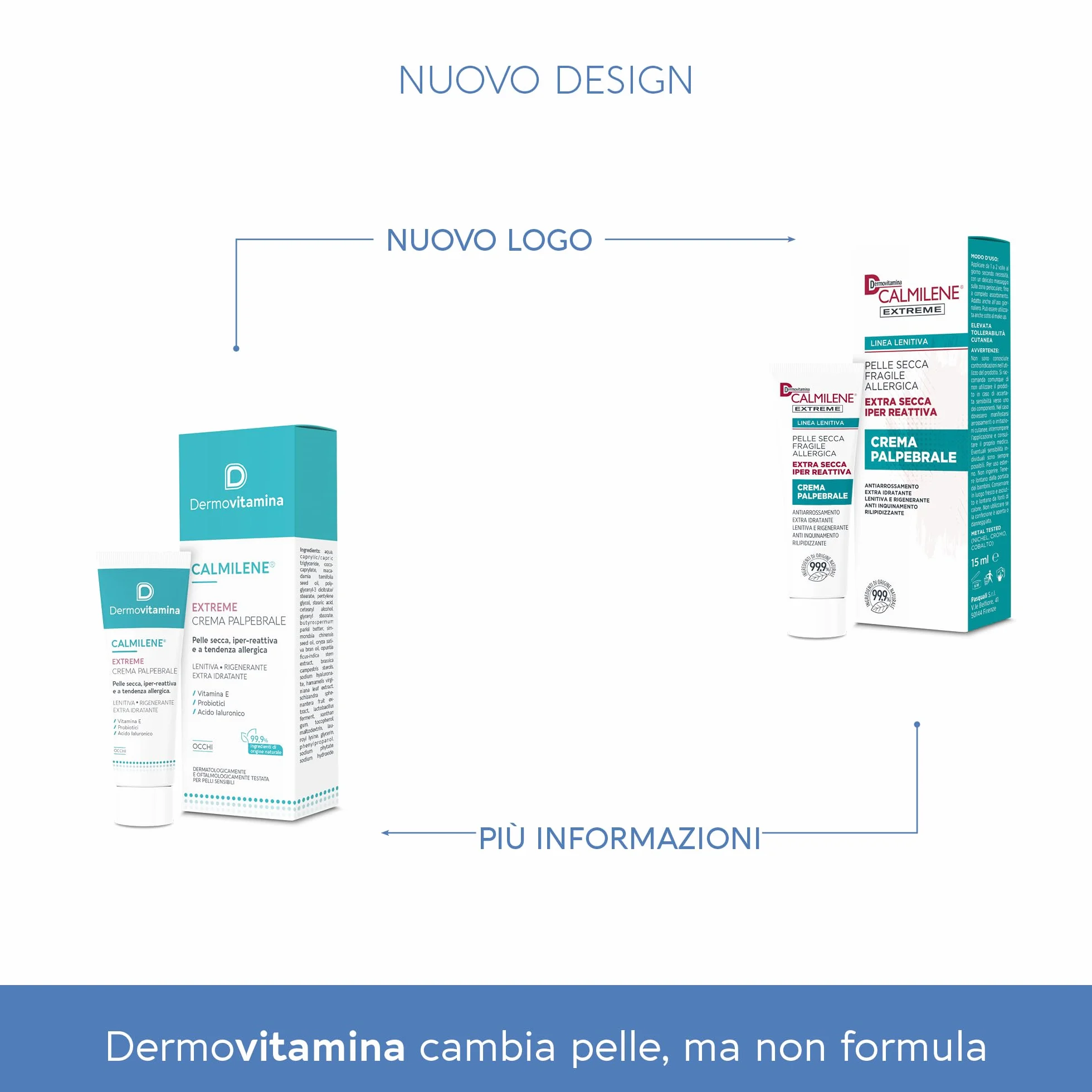Dermovitamina Calmilene Extreme Crema Palpebrale - Contorno Occhi Pelle Secca e Reattiva - Crema Contorno Occhi Idratante - Con Vitamina E, Probiotici e Acido Ialuronico - Rapido Assorbimento - 15ml