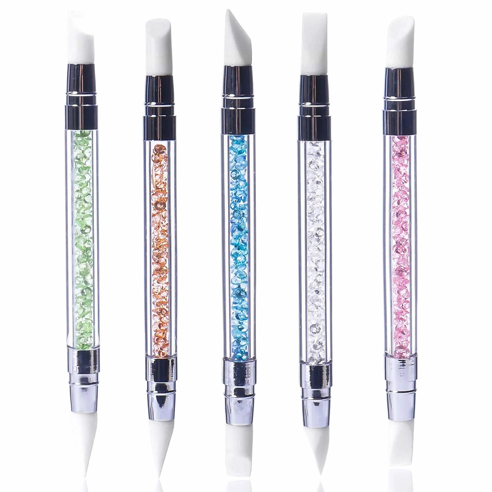 Hanyousheng 5 Pezzi Pennelli in Silicone Per Unghie Art Design Decorazione Kit Silicone Nail Art Pennelli Con Manico Acrilico Stras