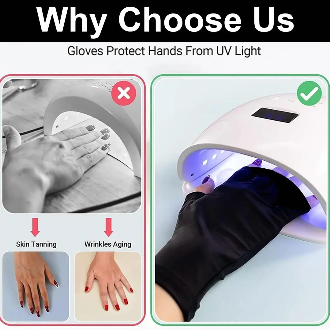 Guanti U V per Unghie in Gel, Anti UV, UPF200+, Guanti per Manicure, Guanti senza Dita Anti UV, per Manicure, Asciugatrice, Cura della Pelle delle Unghie, Fingerless, per la Casa, Outdoor (Nero)