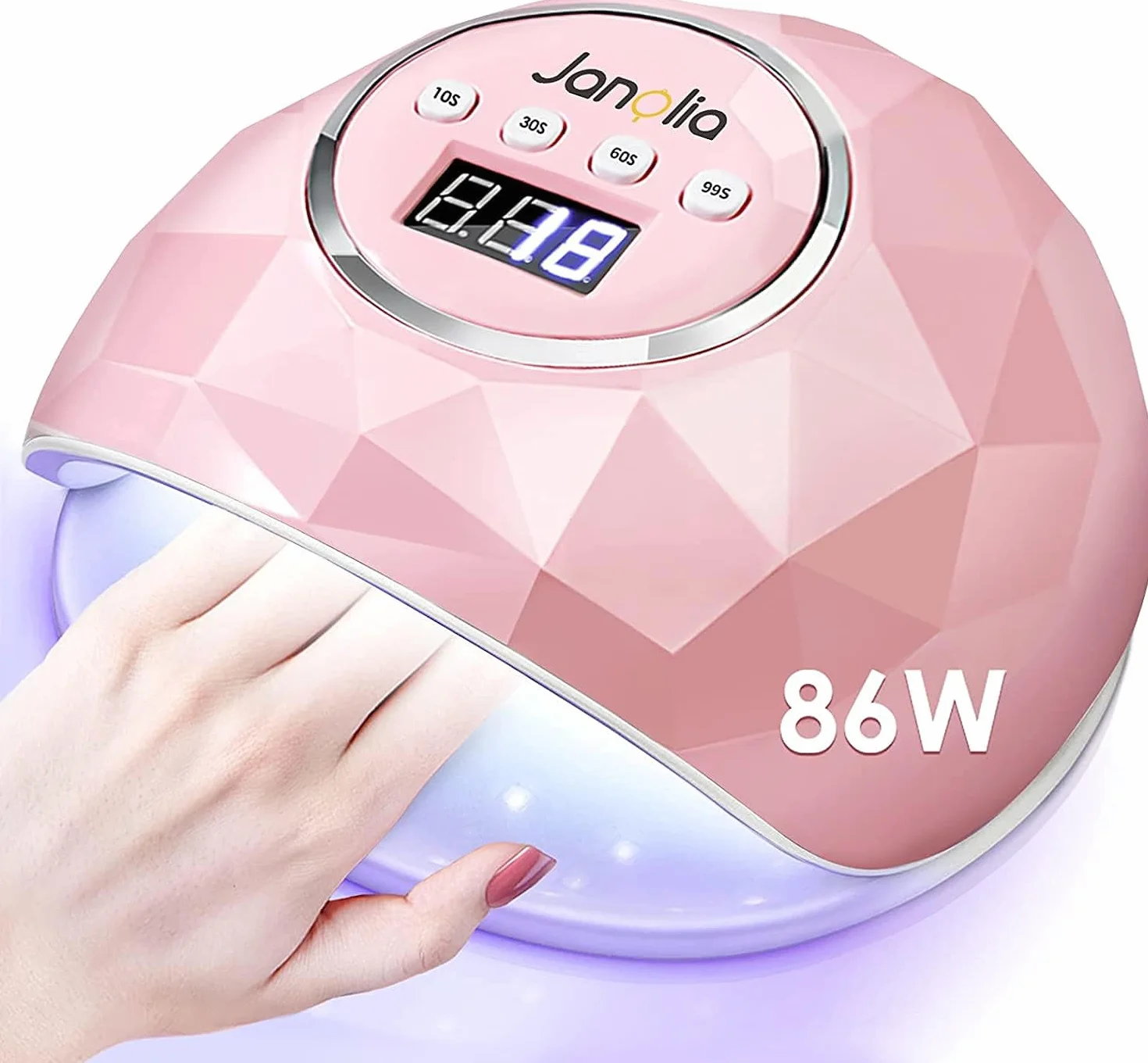 Janolia Lampada LED UV Unghie, 86W Professionale Fornetto Unghie Semipermanente per Manicure/Pedicure con Automatico Sensore, 4 Timers da 10/30/60/99S, Display LCD