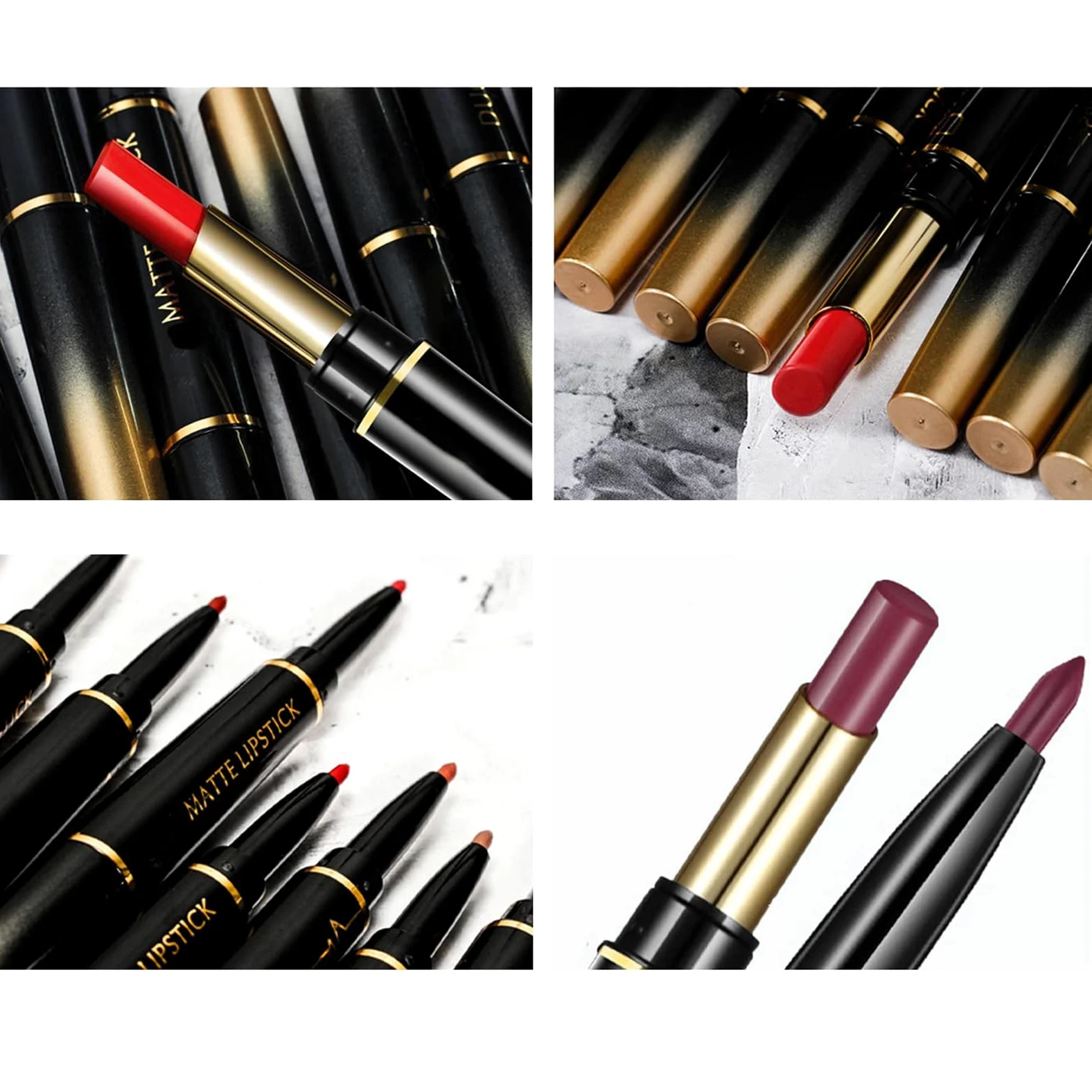 16 colori rossetto a lunga tenuta matita labbra combo, matita labbra e rossetto,set matita labbra e rossetto Dual Heads, rossetto a lunga tenuta matita labbra opaca impermeabile (16pcs / 1set)