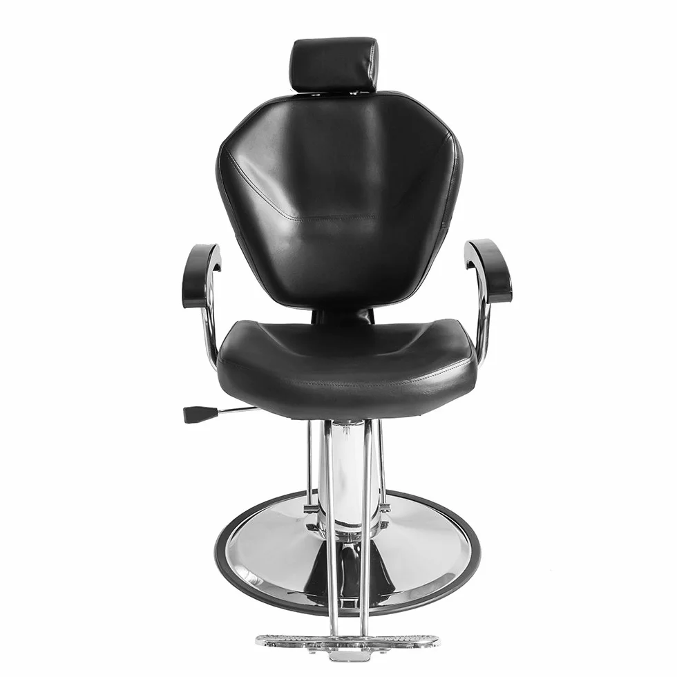 Sedia da parrucchiere, sedia da barbiere reclinabile idraulica in pelle PU a 360° con poggiapiedi cromato per salone professionale e casa, 90 x 65 x 100 cm, nero