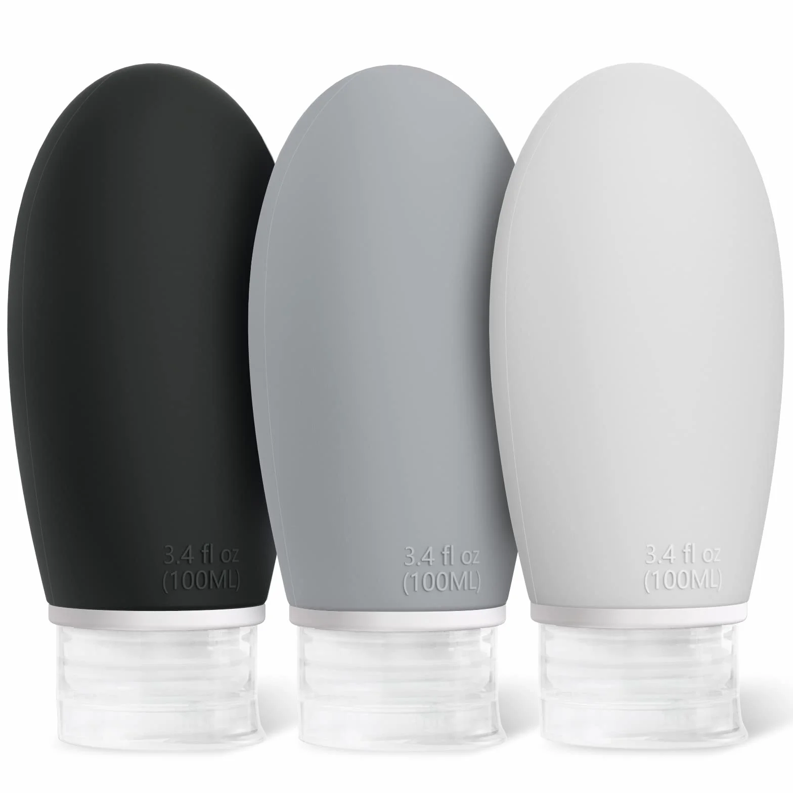 Opret Bottiglie da Viaggio 100ml in Silicone, 3 Pezzi Kit Contenitori da Viaggio Flaconi con Custodia per Shampoo, Liquidi and Lozione, Nessun BPA