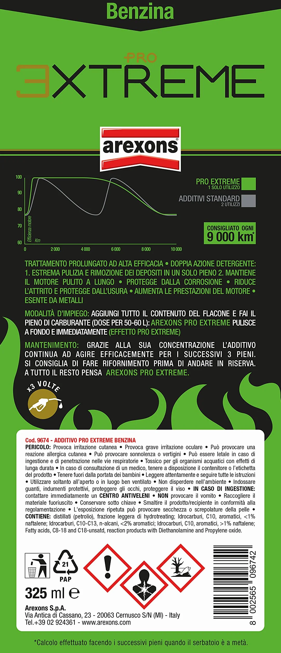 Arexons Additivo Pro Extreme Benzina 325 ml Pulizia Motore