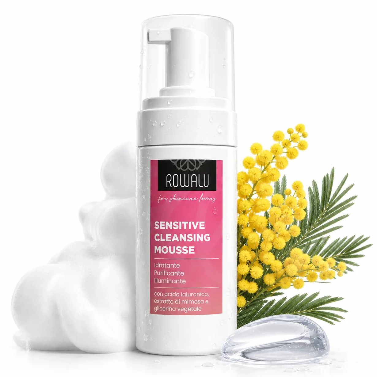 ROWALU Mousse Detergente Viso 150ML Struccante Pelle Sensibile Grassa Secca Idratante Purificante