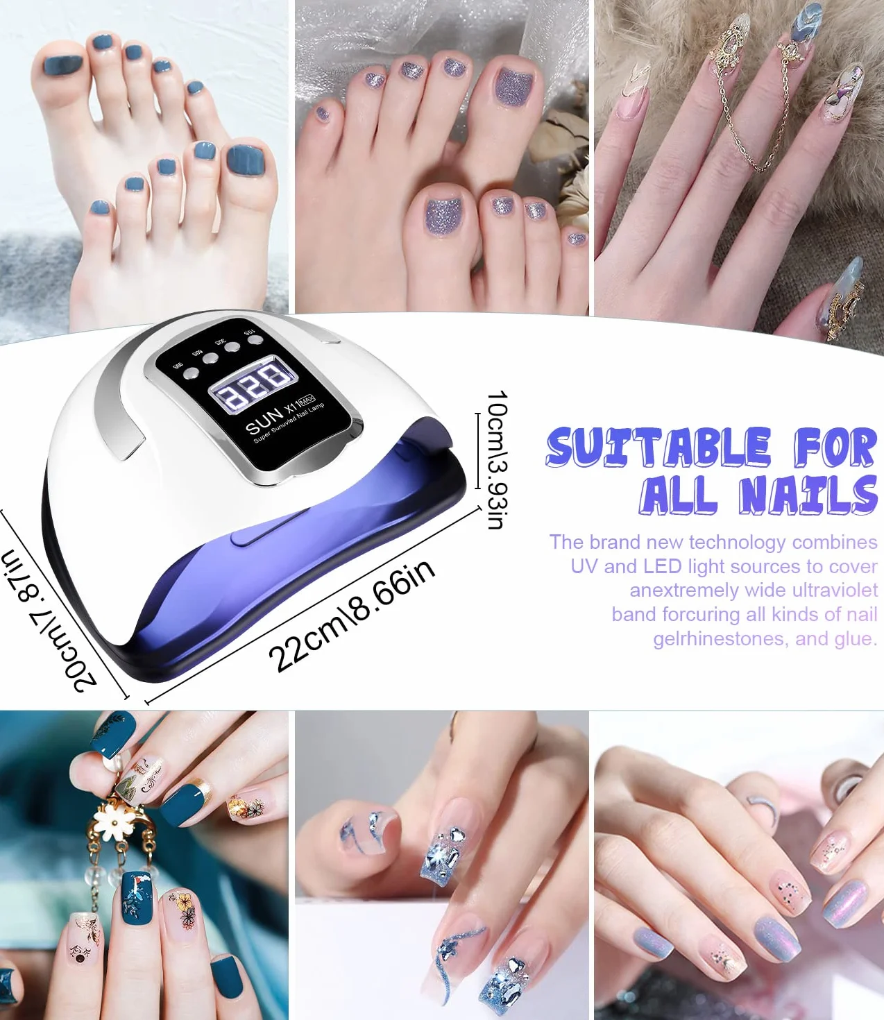 Zawaer Lampada UV LED 280W 66pcs Curare Rapidamente Unghie Pedicure, con Sensore Automatico e Schermo 4 Timer per Manicure a Casa e in Salone
