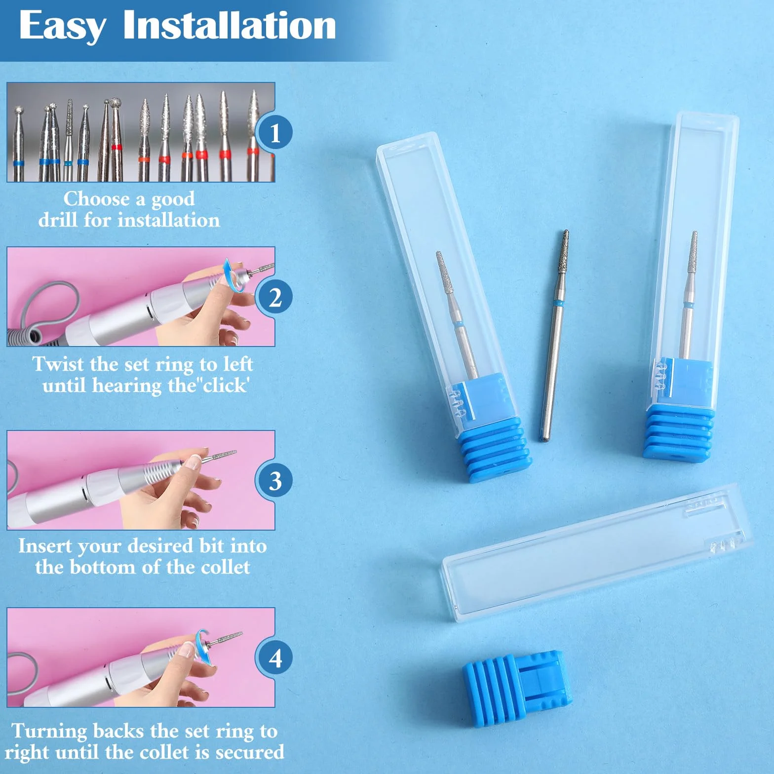 Fresa per cuticole diamantate 6 punte riutilizzabili con astuccio grana media strumento professionale