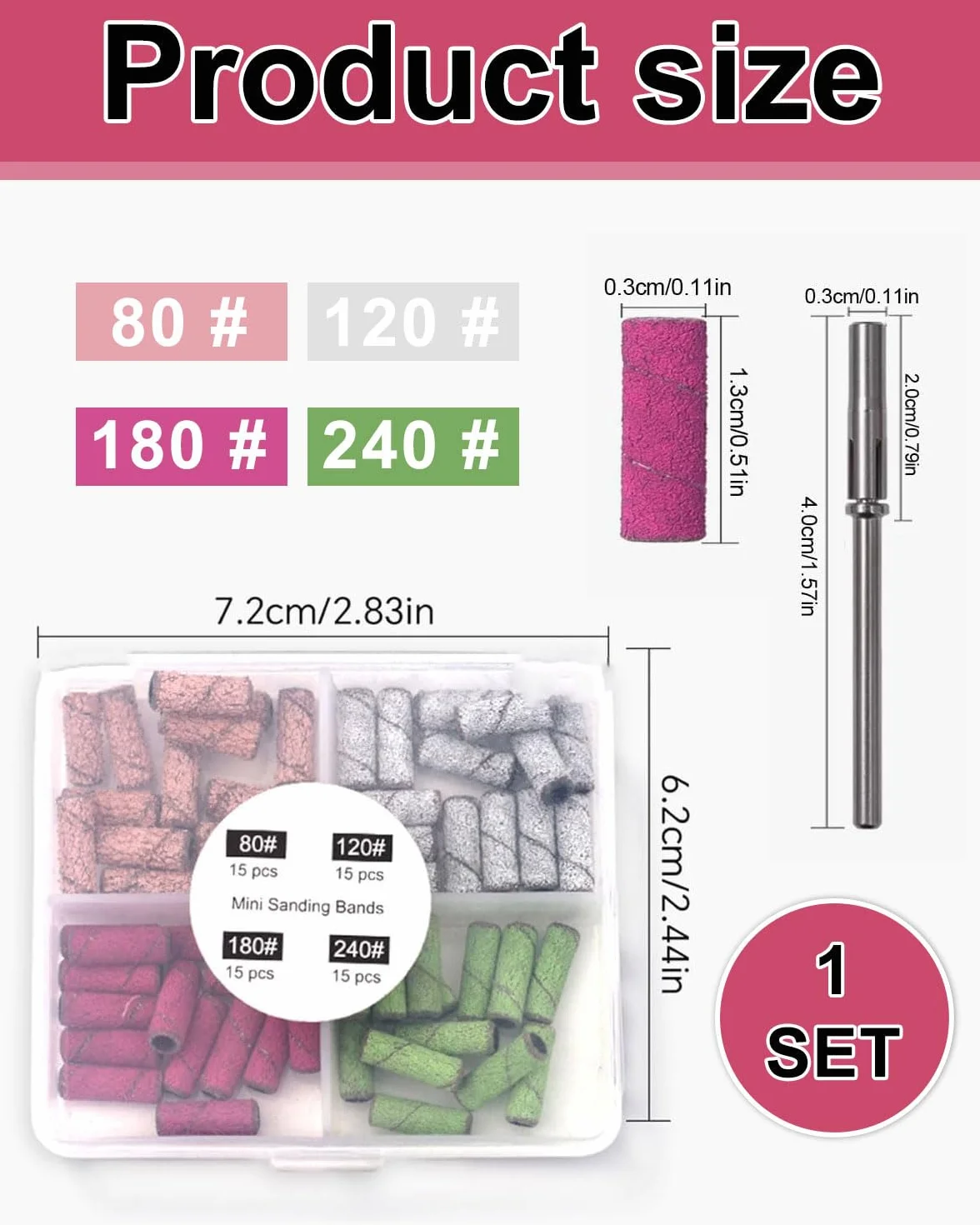 60 Pcs Fresa per Unghie Professionale Granulometria 80/120/180/240 Accessori Manicure Pedicure
