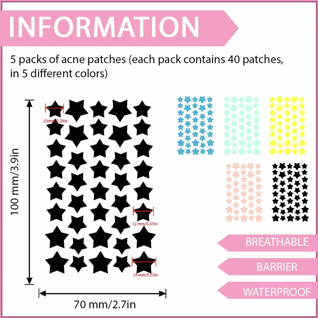 JEYORZY 200 Pezzi pimple patch star, patch brufoli stelline Invisibile Naturale Hydrocolloid e Traspirante,Cerotti Idrocolloidali Cerotti Brufoli Stelline Patch Brufoli Stelline Con Olio Di Tea Tree