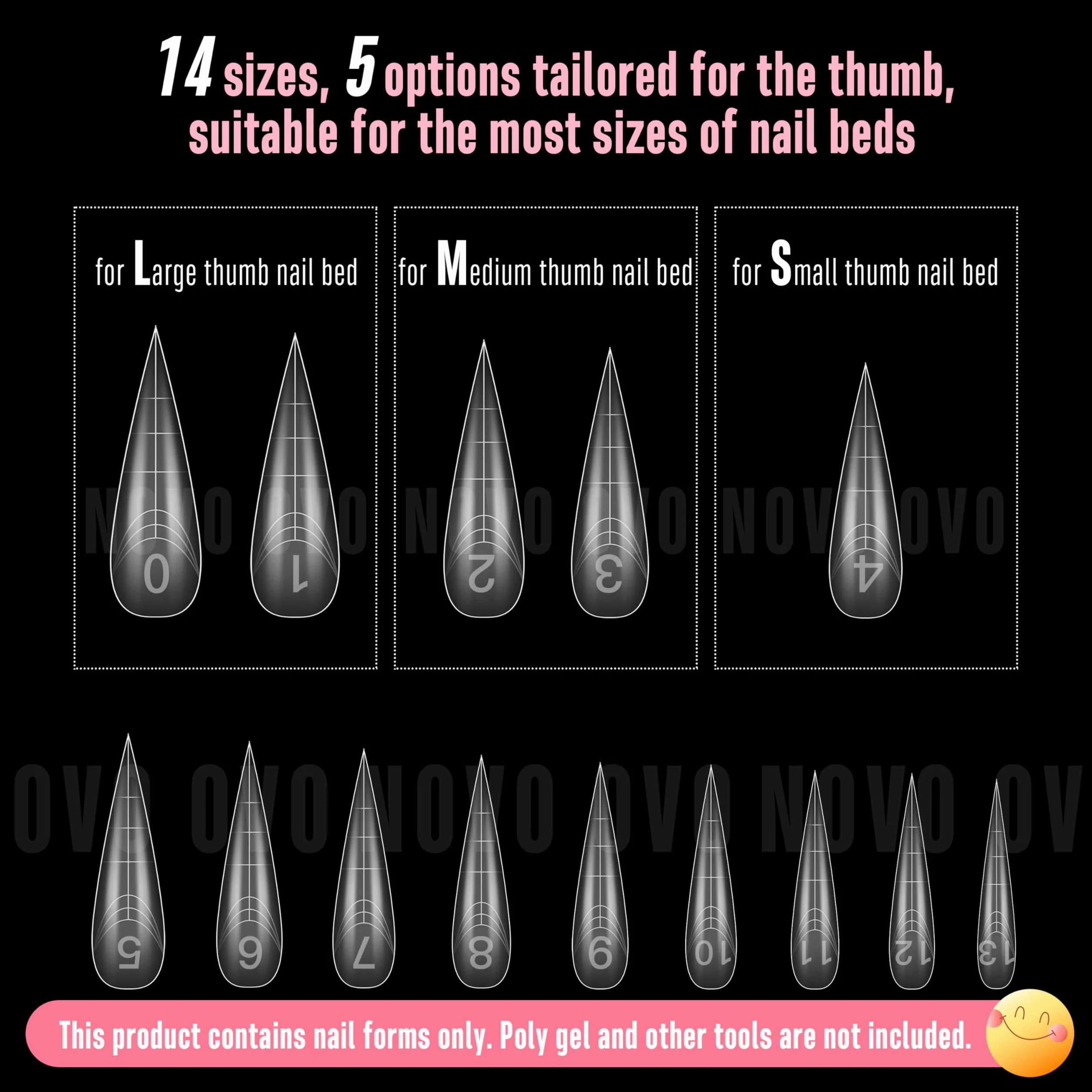 NOVO OVO Extra Long XXL - Confezione da 280 stampi per manicure fai da te, in acrilico riutilizzabile