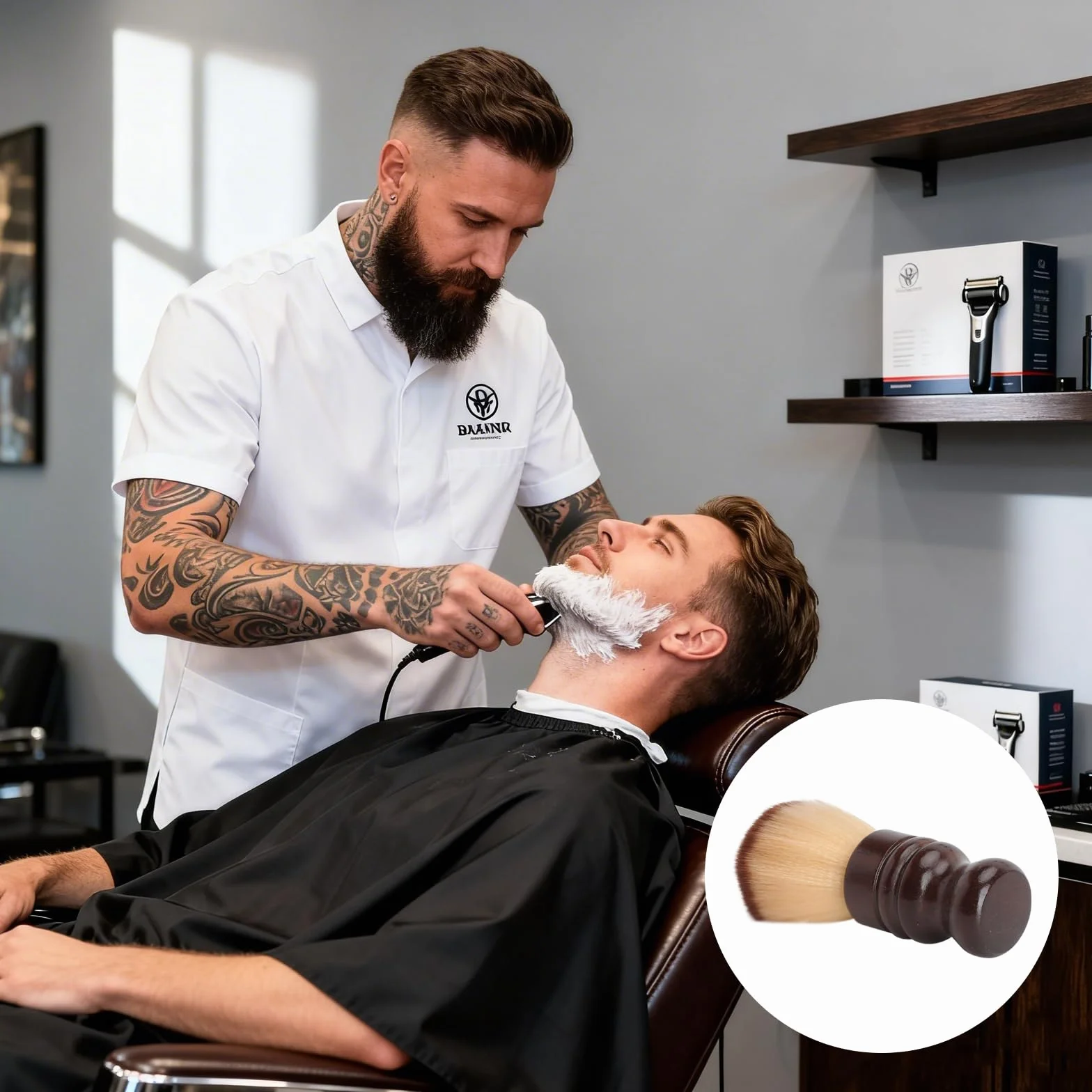 Pennello da Barba Spazzola Barbiere per Salone,Pennello Professionale per Talco, Barbiere Collo Spazzola Spazzola Barba per Barber Shop,Spazzola Professionale per Parrucchieri/Barbiere in Legno